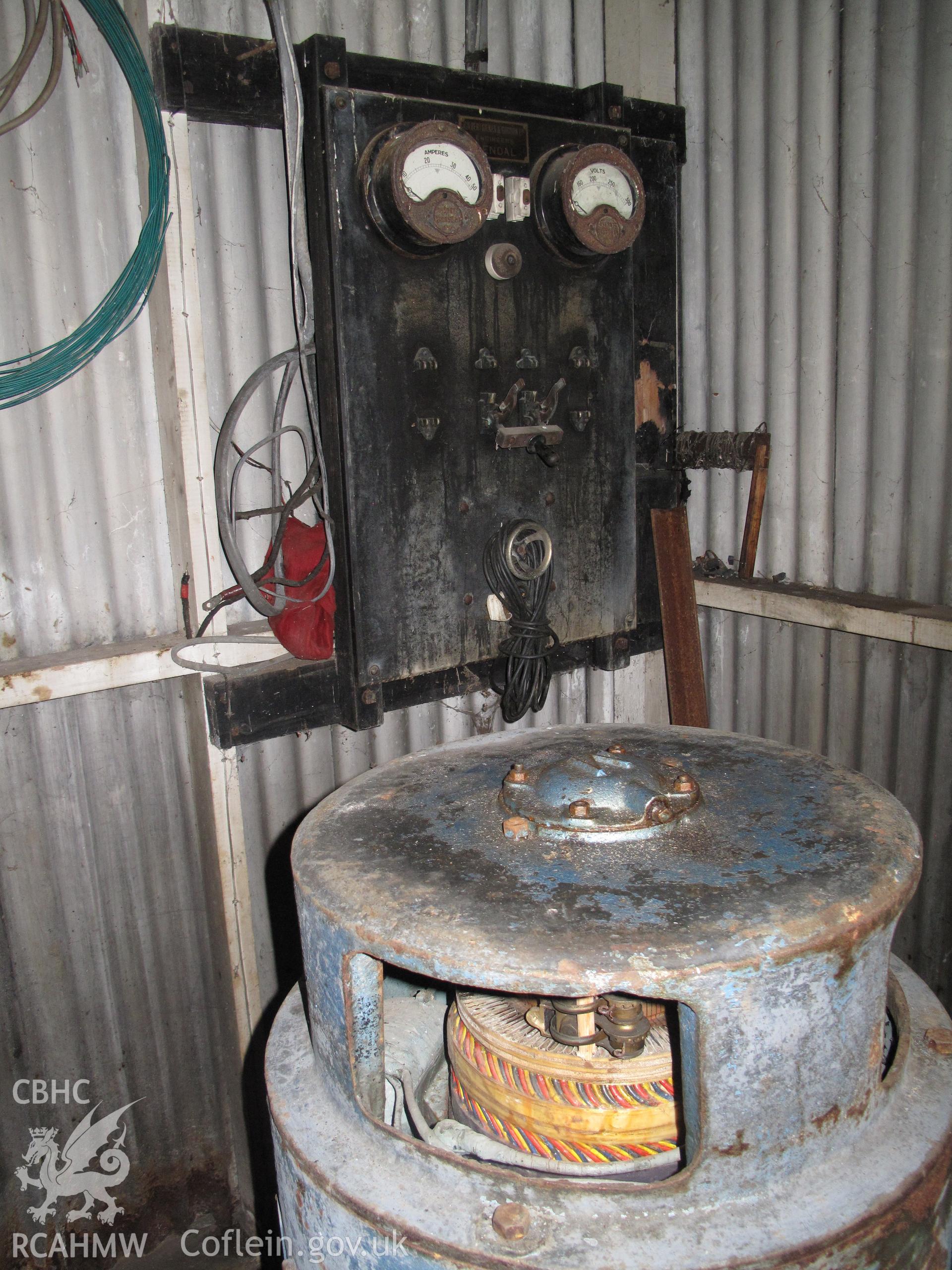 Electrical generator and switchboard, turbine house, Felindre Mill, Llanidloes.
