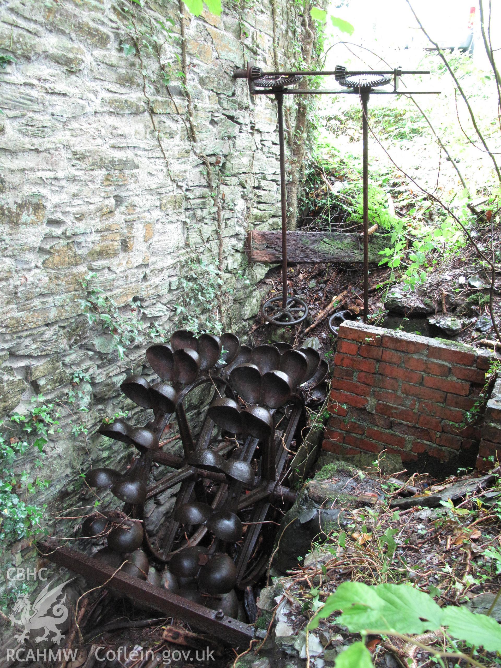 Remains of twin Pelton wheels at Ceulan Woollen Mill, Talybont.