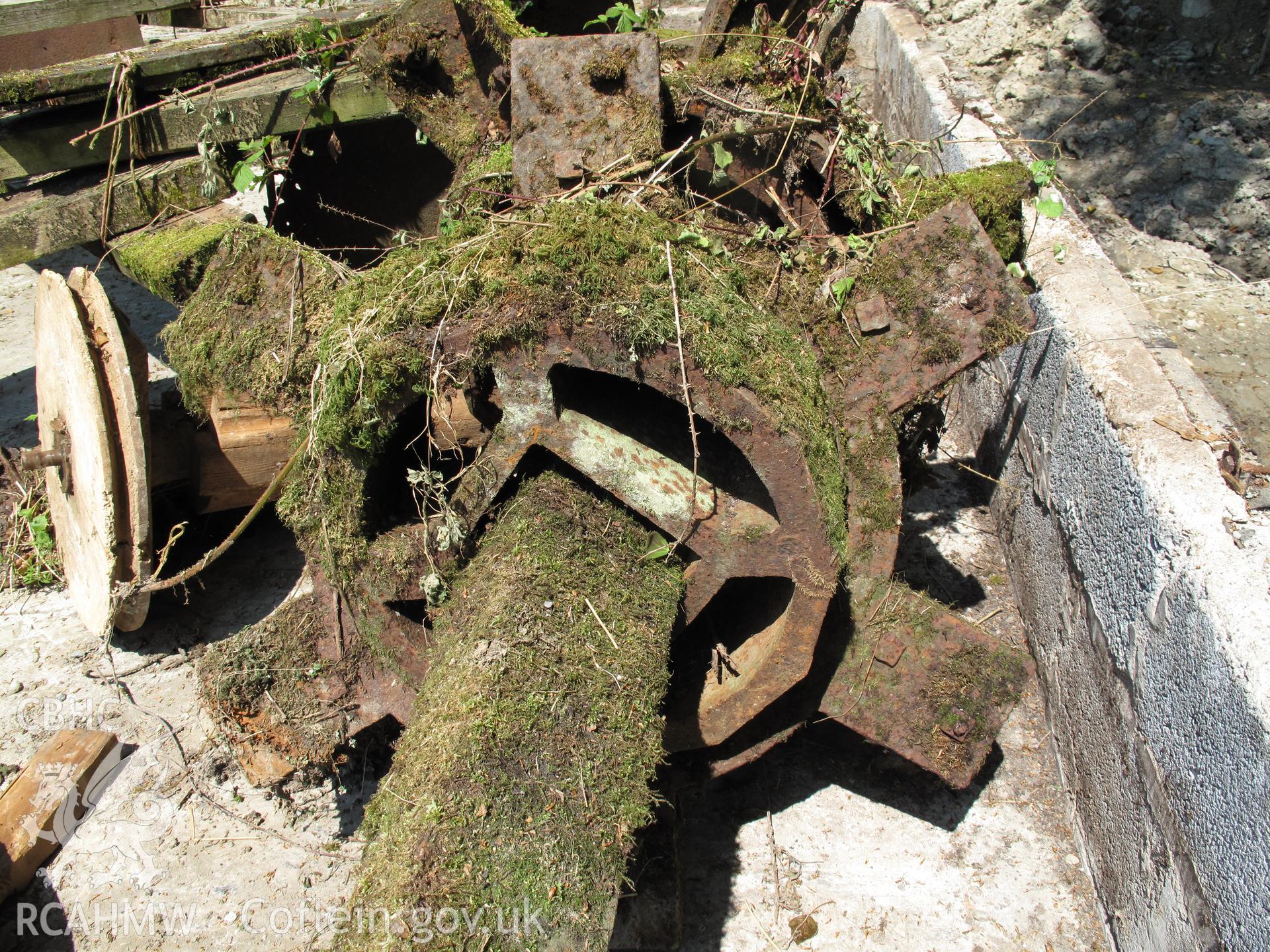 Waterwheel axle and hubs, Felin Cwm, Rhydlewis.