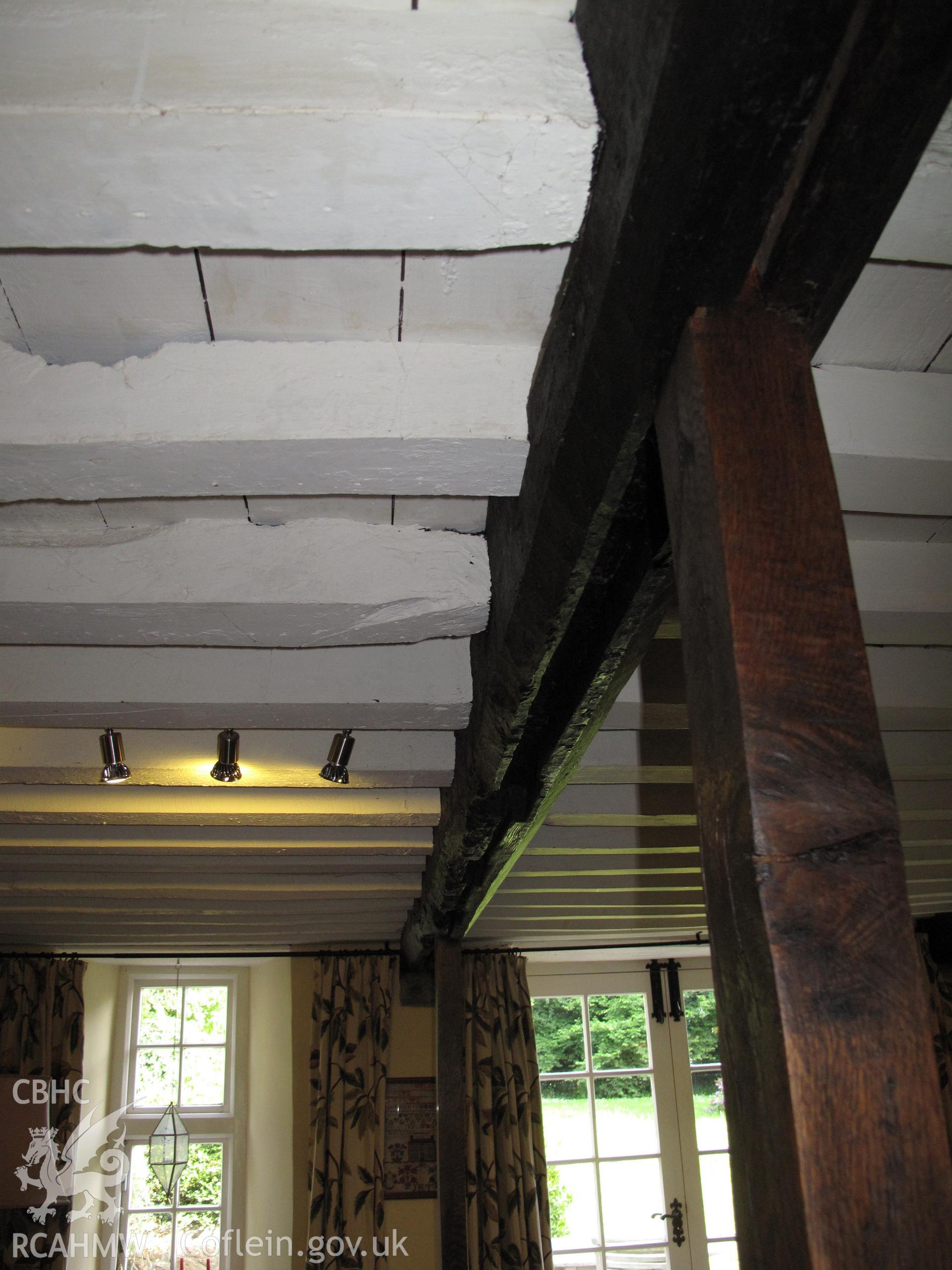 Detail of slotted partition beam in hall, Moorshead Farmhouse, Sigingstone.