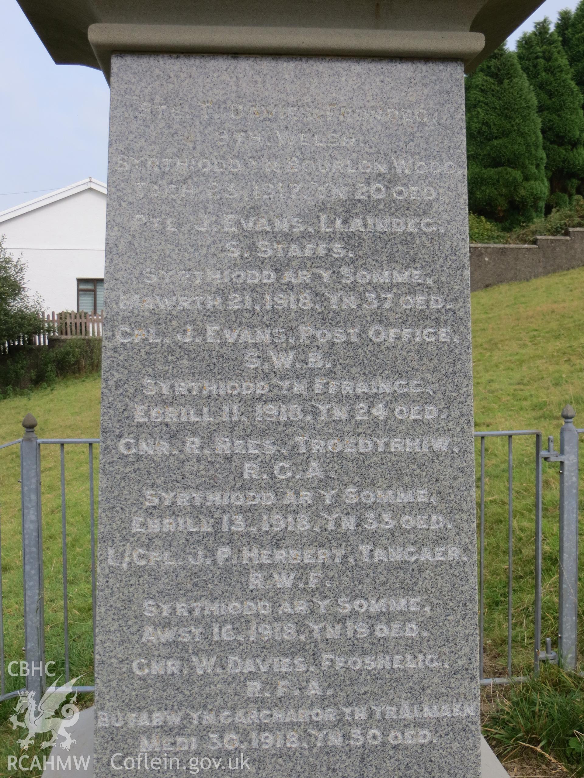 South face of pedestal.