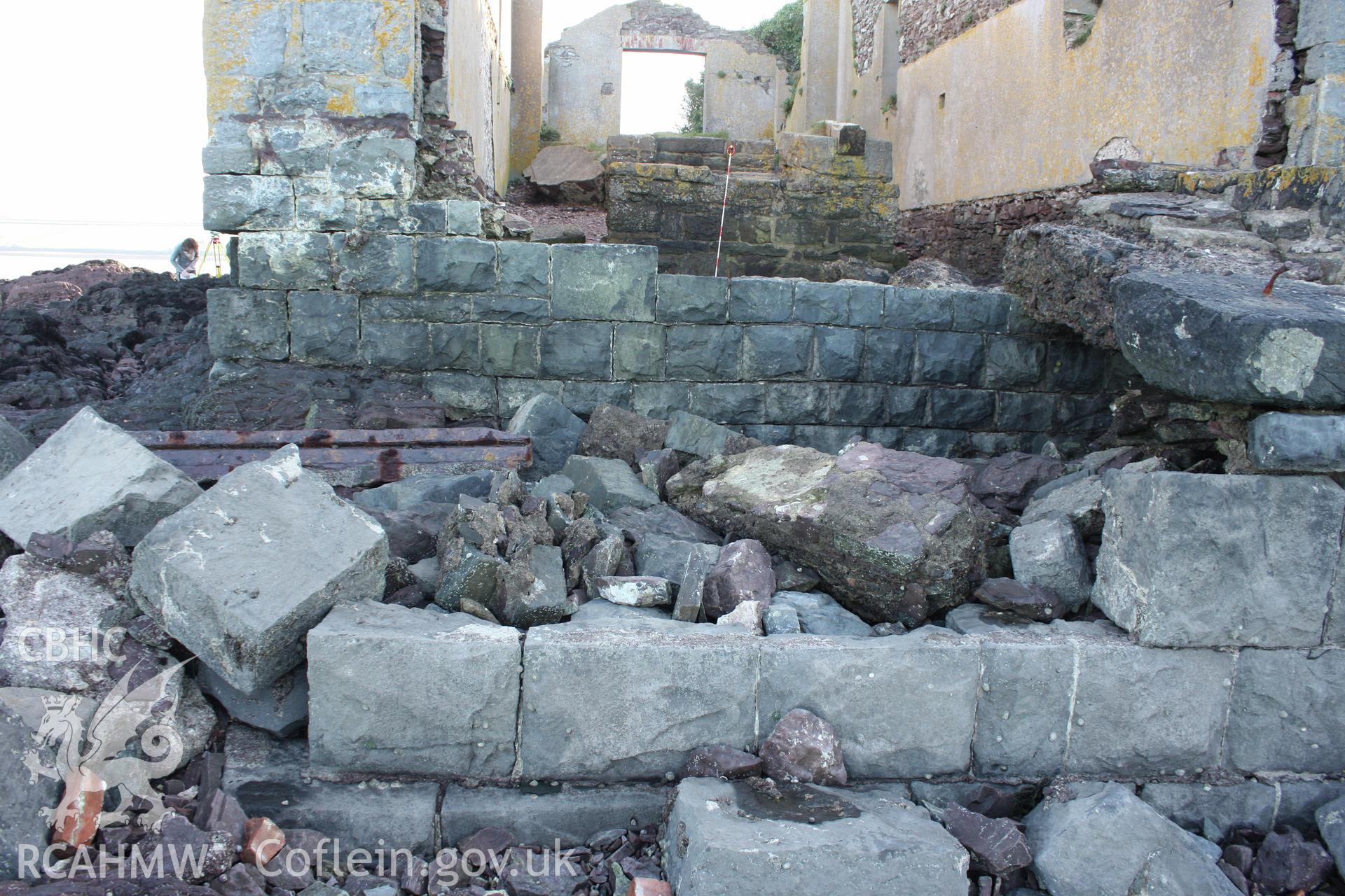 1st Angle Lifeboat Station, detail of collapsed remains of support for slipway at north-eastern extent of building