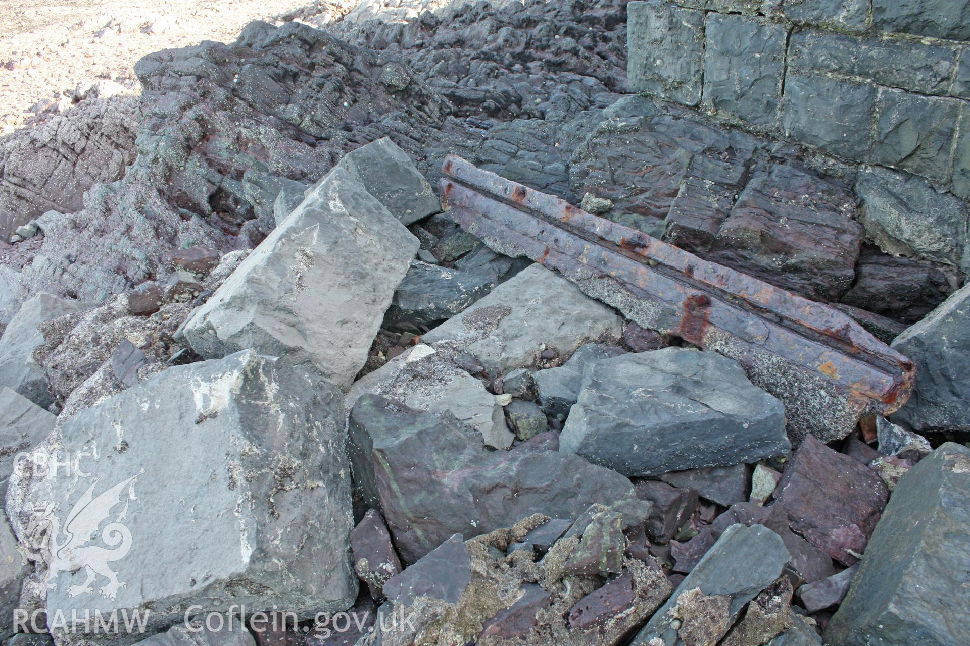 1st Angle Lifeboat Station, detail of collapsed remains of support for slipway at north-eastern extent of building