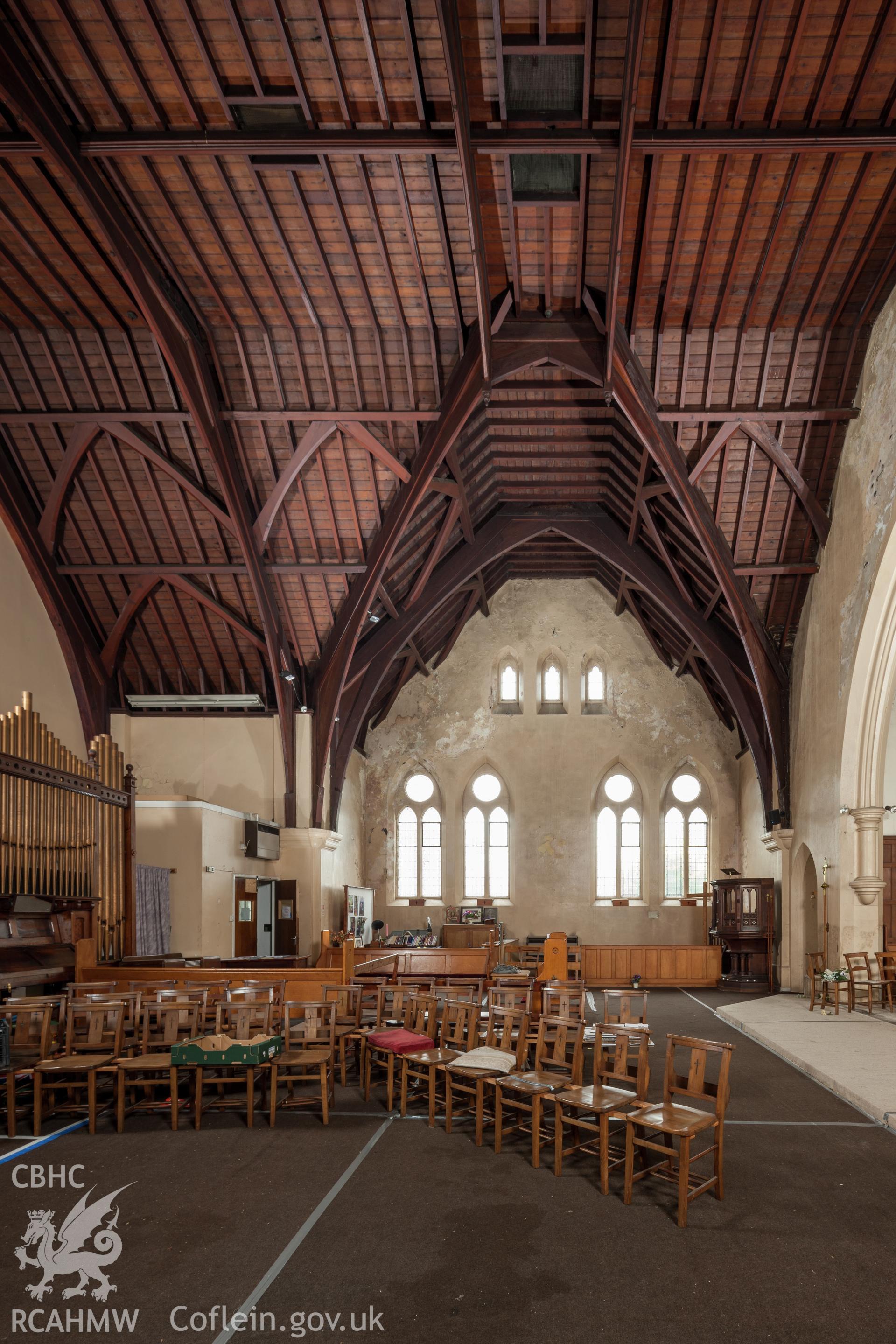 Interior, north wall with ceiling structure