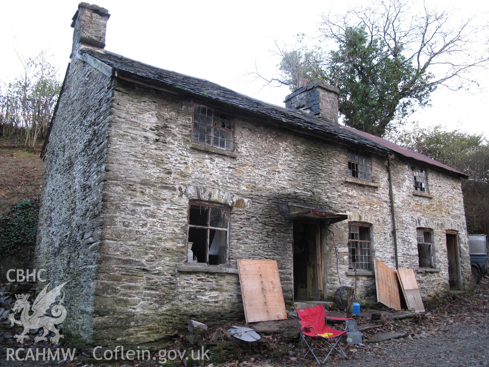 View from the southwest of Fron Cottages, Fron Factory, Rhayader.