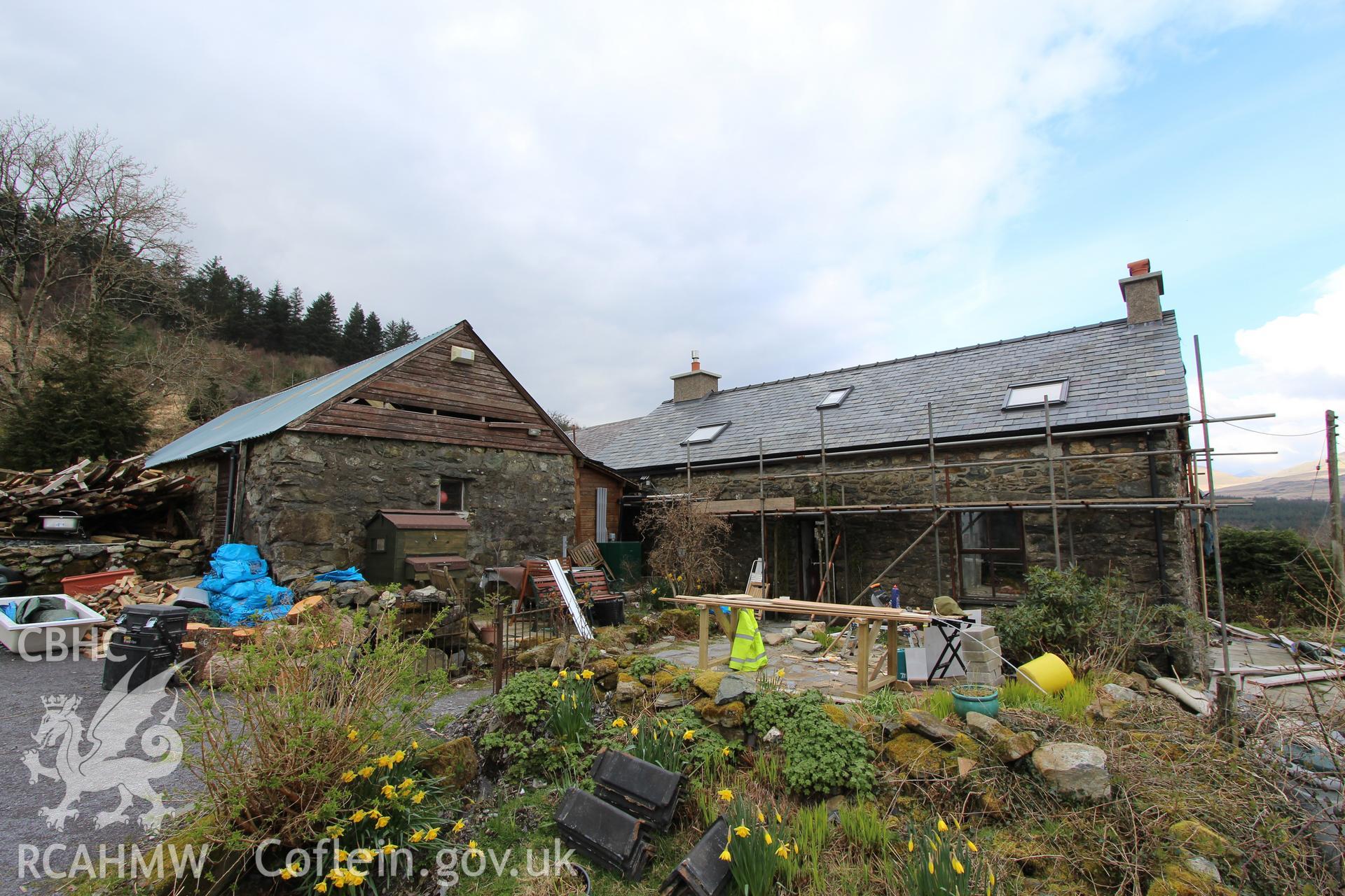 Exterior: south elevation of house and east elevation of ?dower house