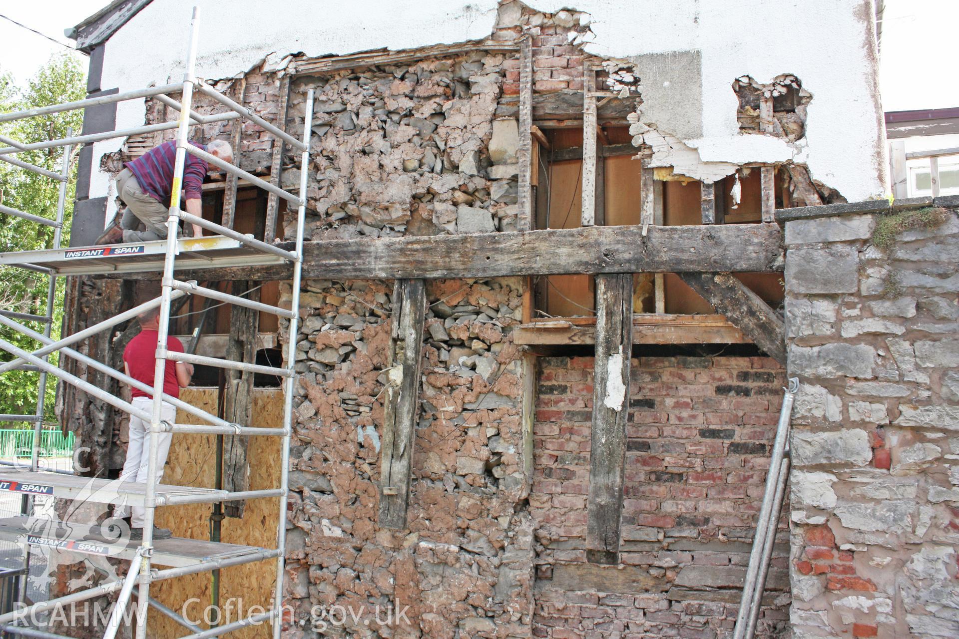Gable-end wall of Cafe with more render removed