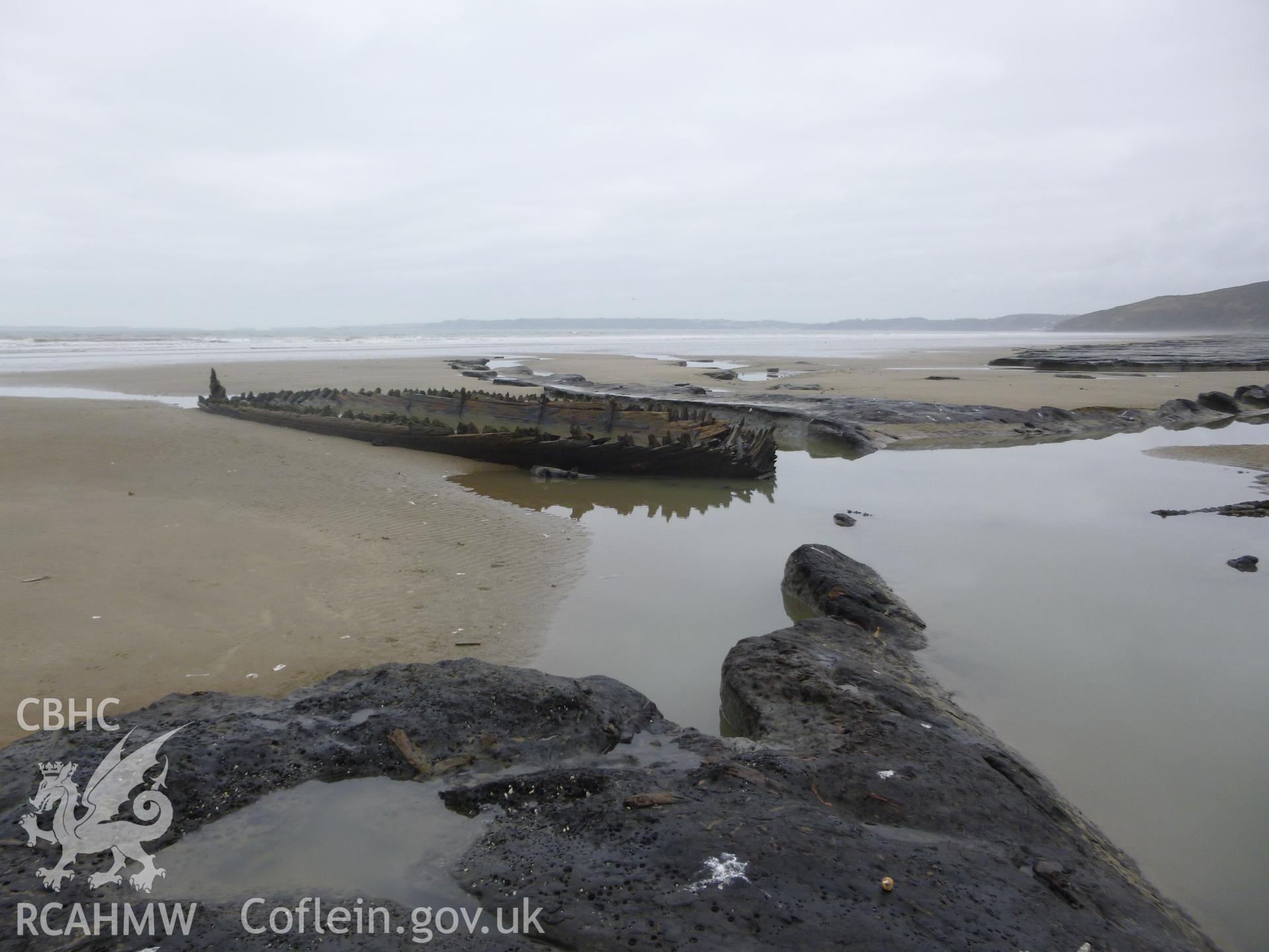 Wreck viewed from the northeast, surrounding peat deposits (e.g. in foreground)