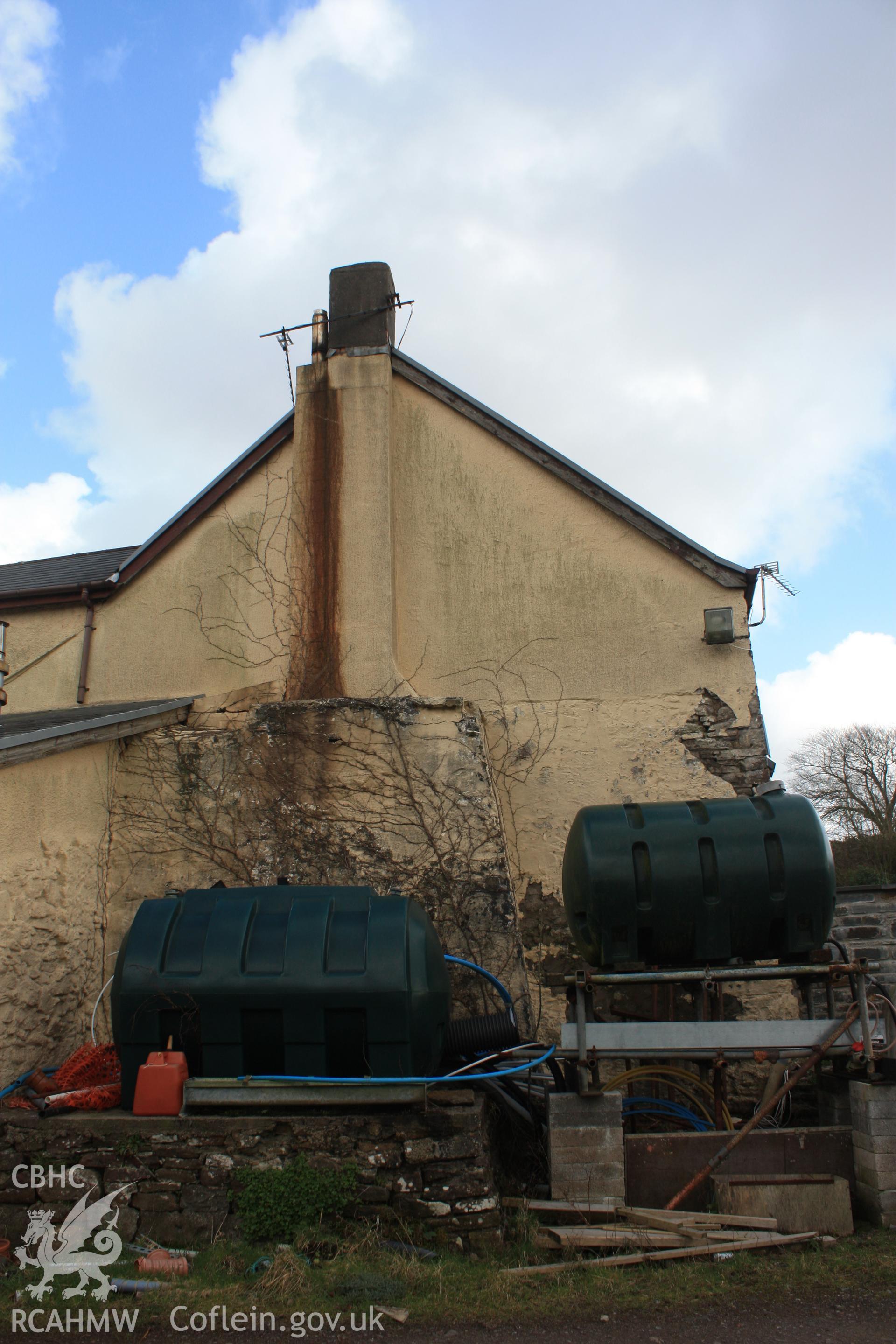 Exterior; West elevation showing the large late C17th chimney.