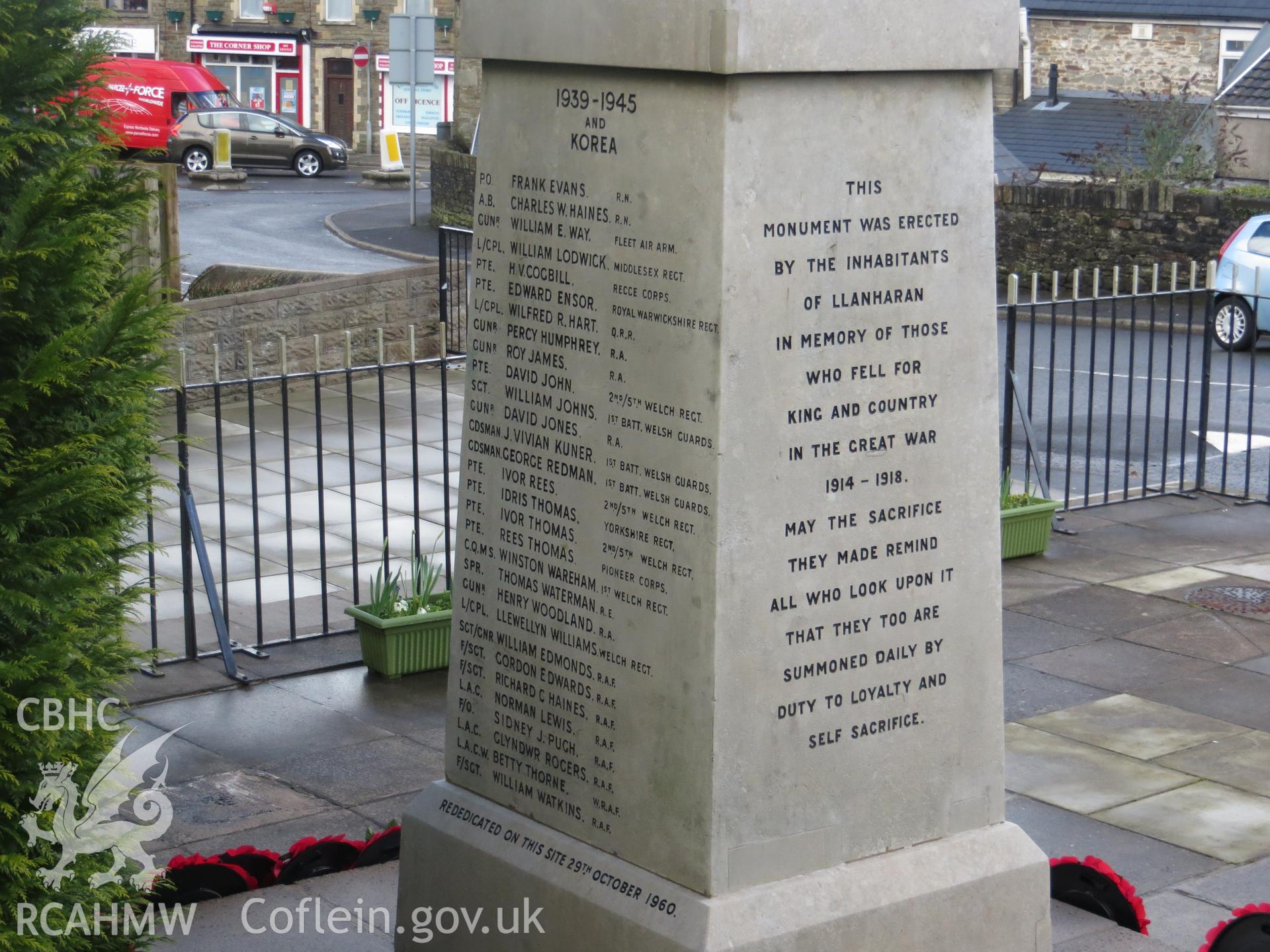 North and west faces of pedestal