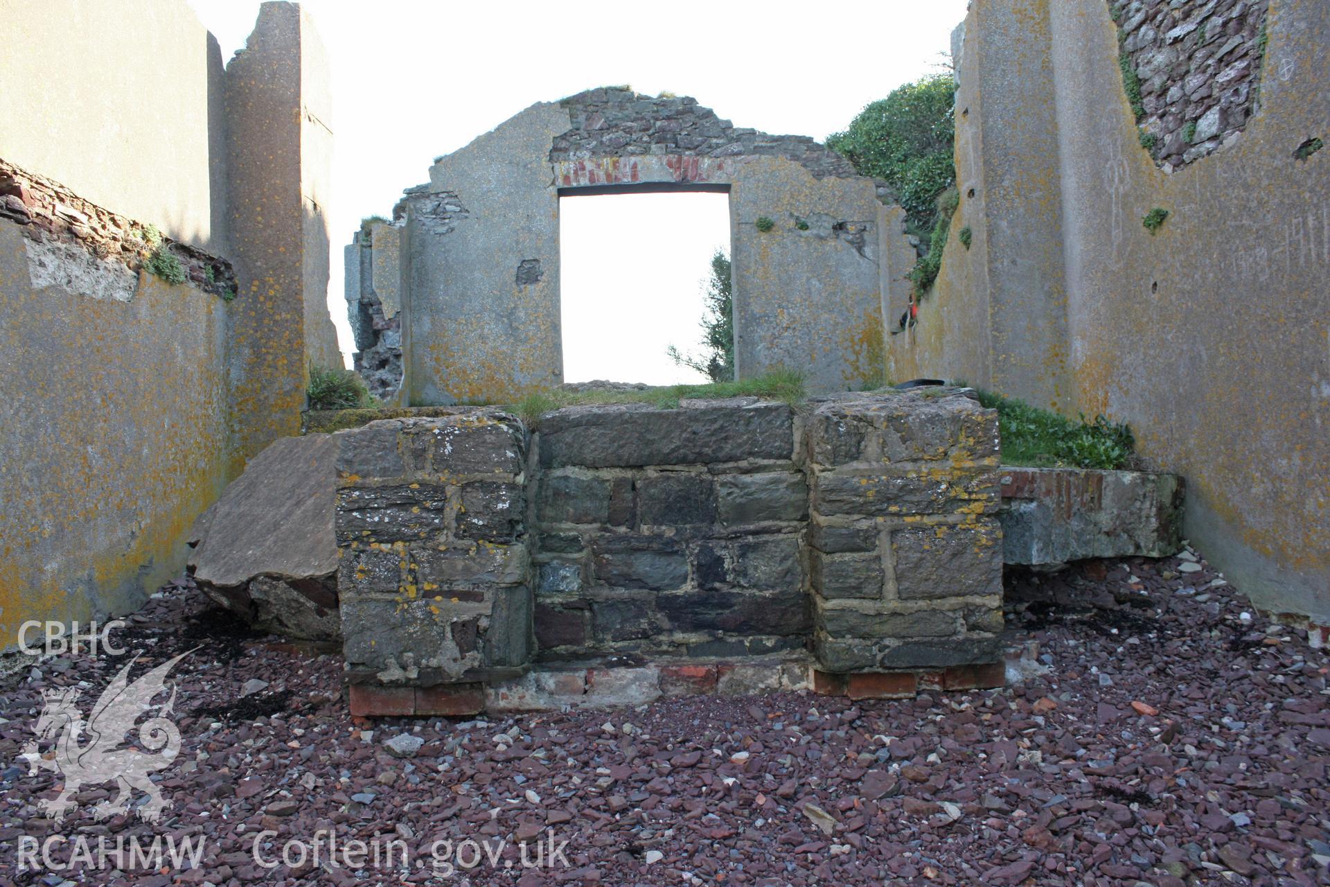 1st Angle Lifeboat Station, interior looking south-west showing detail of upper part of boatrest construction