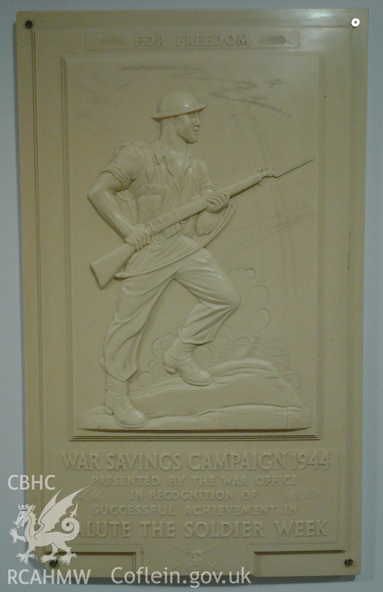 Plaque commemorating Towyn's contribution to Salute the Soldier Week campaign
