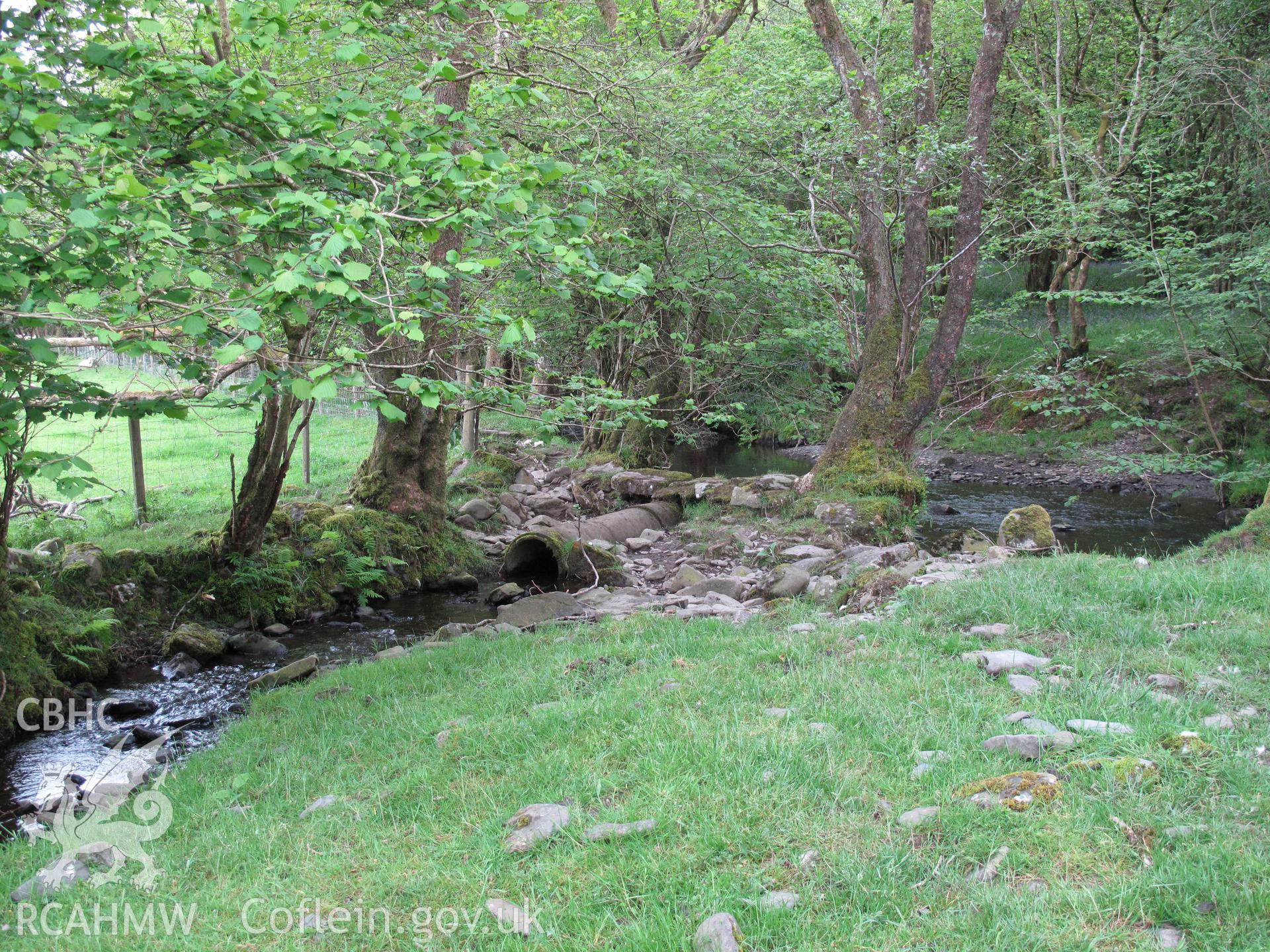 Weir beside stream at start of leat to waterwheel, Great Abbey Farm, Strata Florida.
