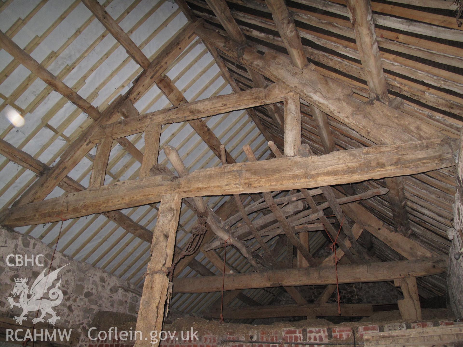 Timber framing of Maes-y-coed Farm outbuilding.