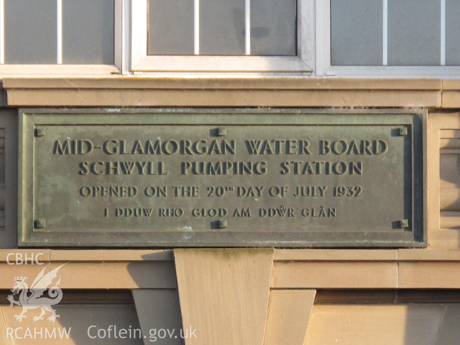 Commemorative plaque, Schwyll Pumping Station.