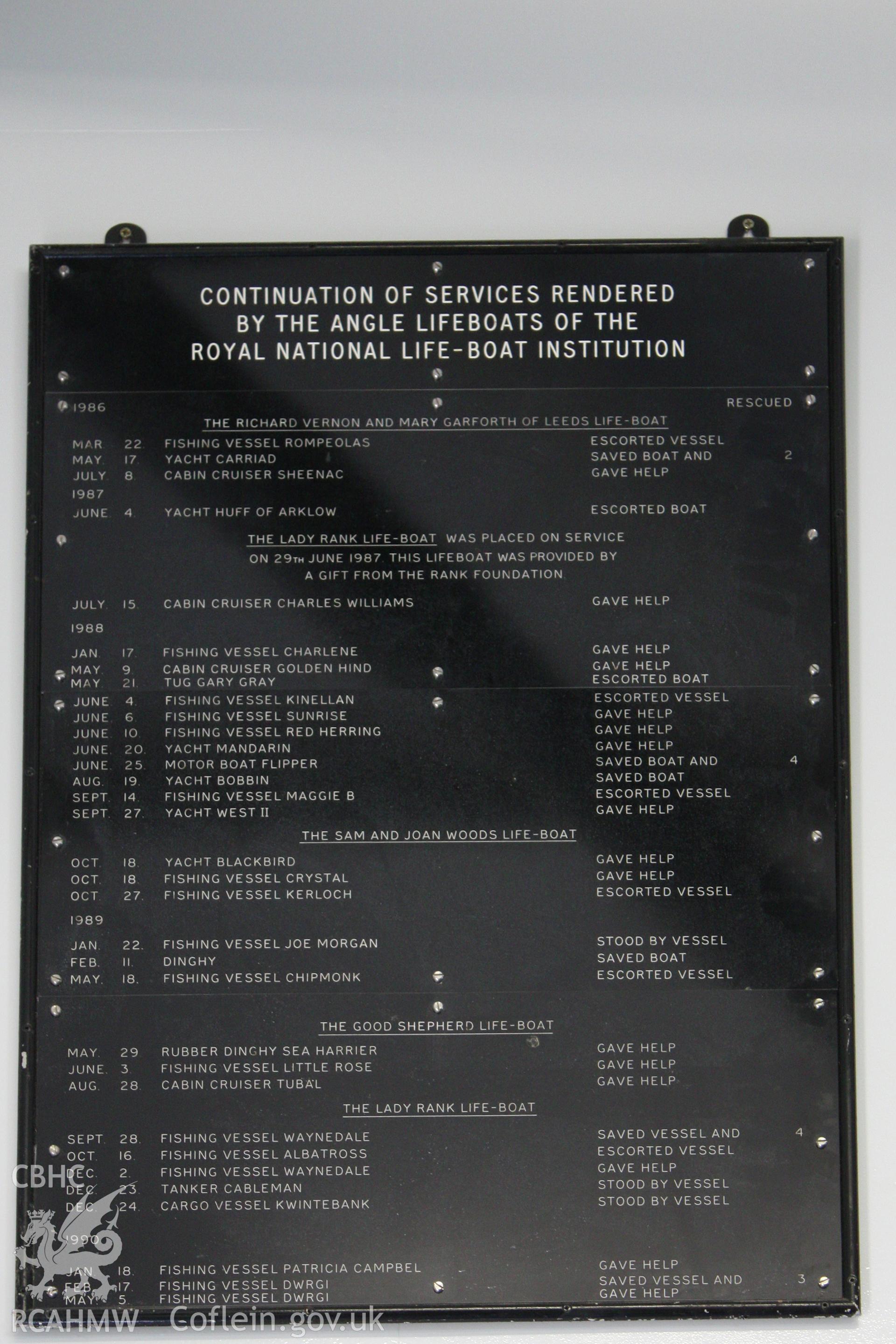 Services rendered: commemorative plaque