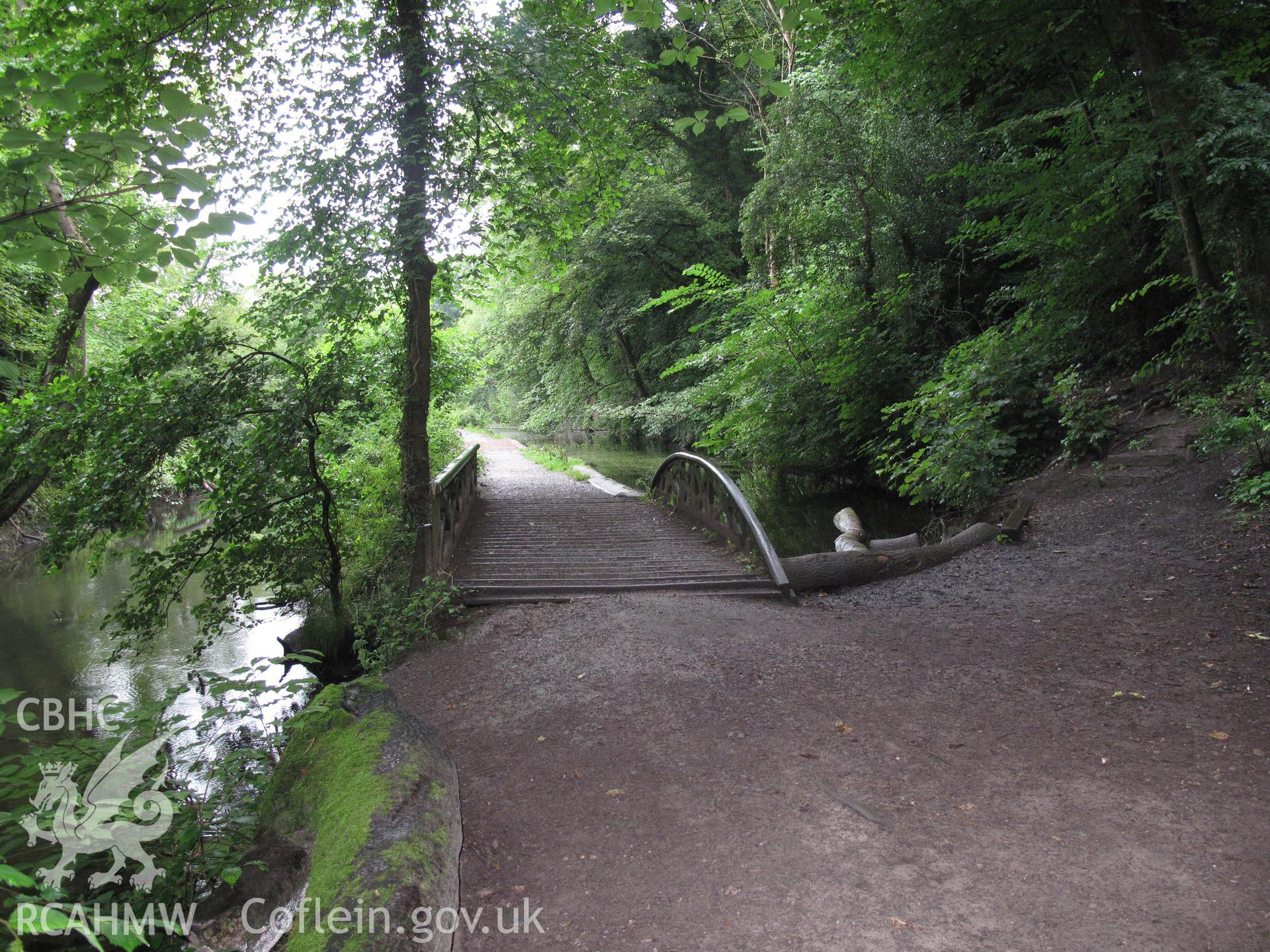 View from the south of the Glamorganshire Canal towing path bridge at Melingriffith.