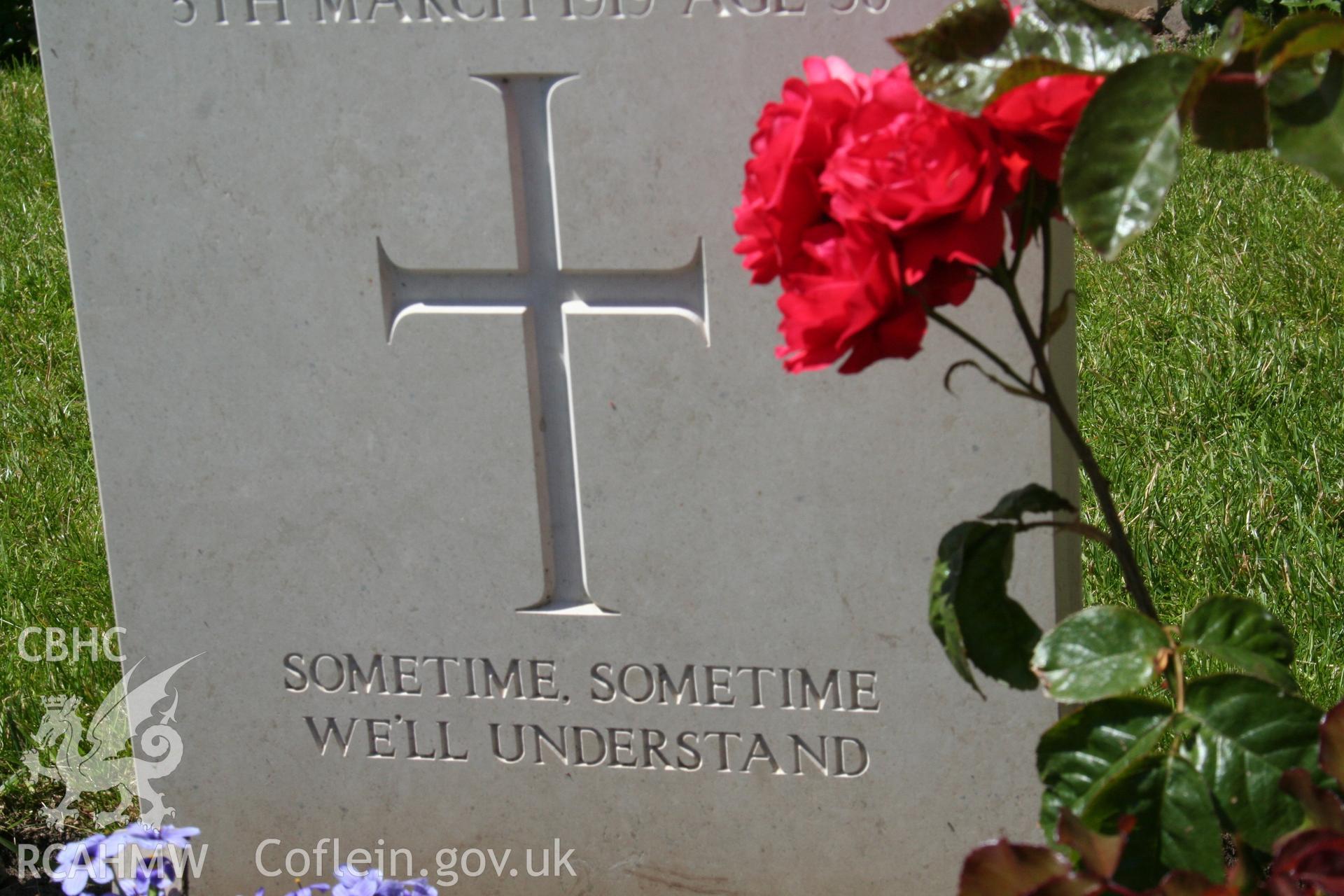 Inscription on the gravestone of 438680 Corporal Joseph Young, 52nd Bn. Canadian Inf., killed 5th March, 1919.