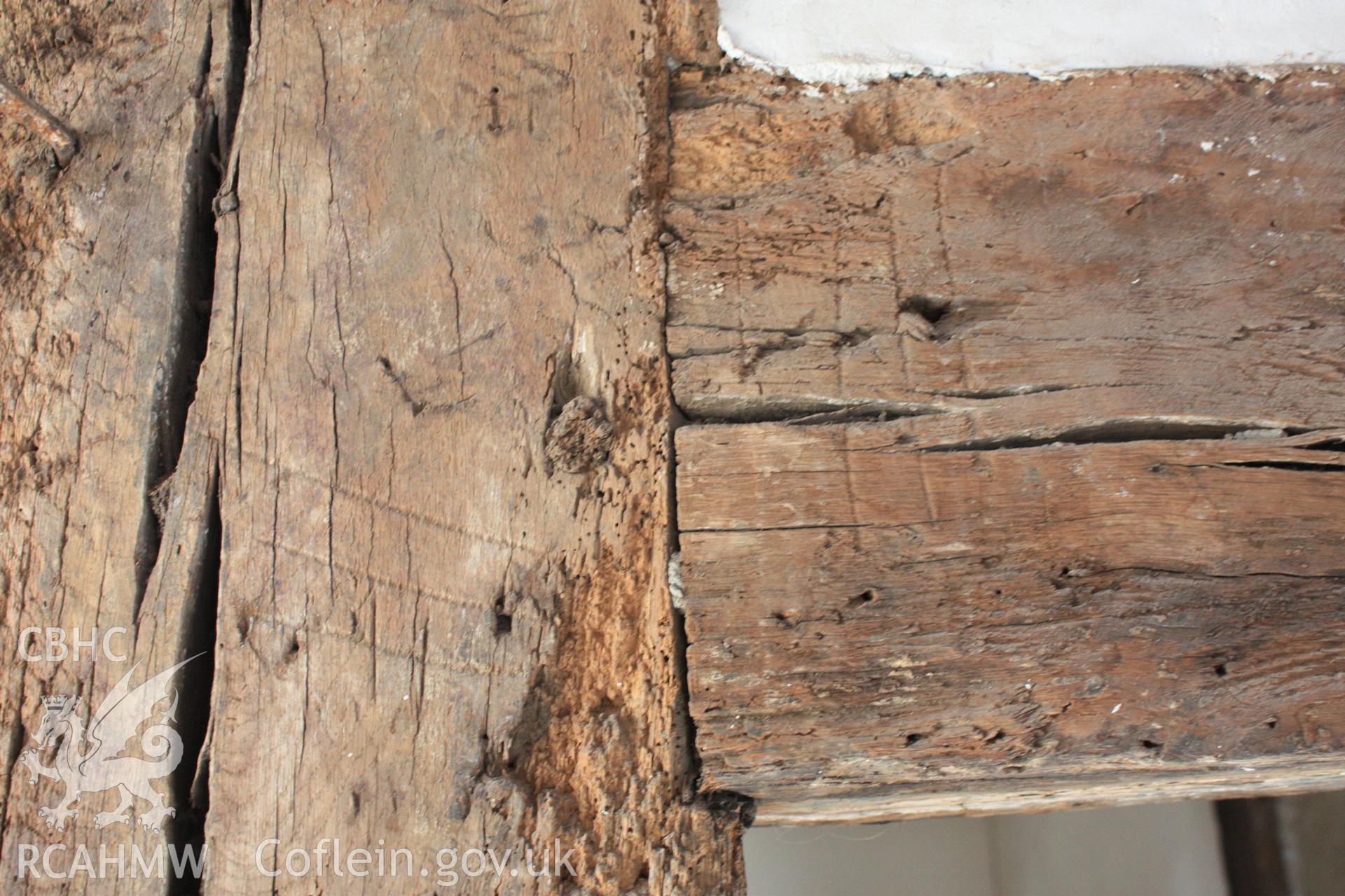 Interior: carpenters marks to ground floor cross-wiing.