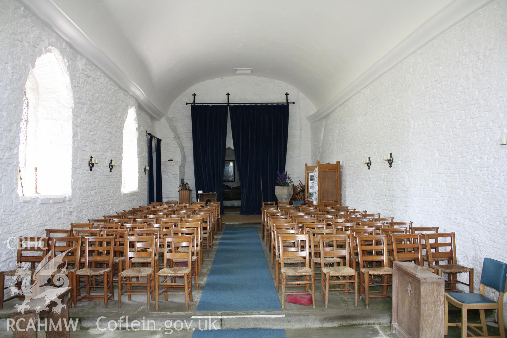 St Mary's Church, Pilleth. Interior view of the nave and tower.