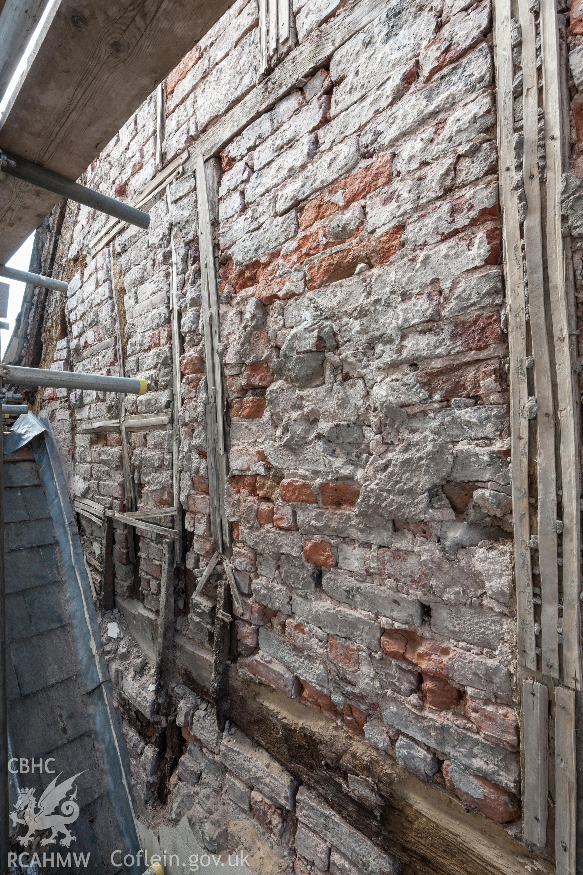 Framing of gable wall at eaves level, viewed from the north northwest