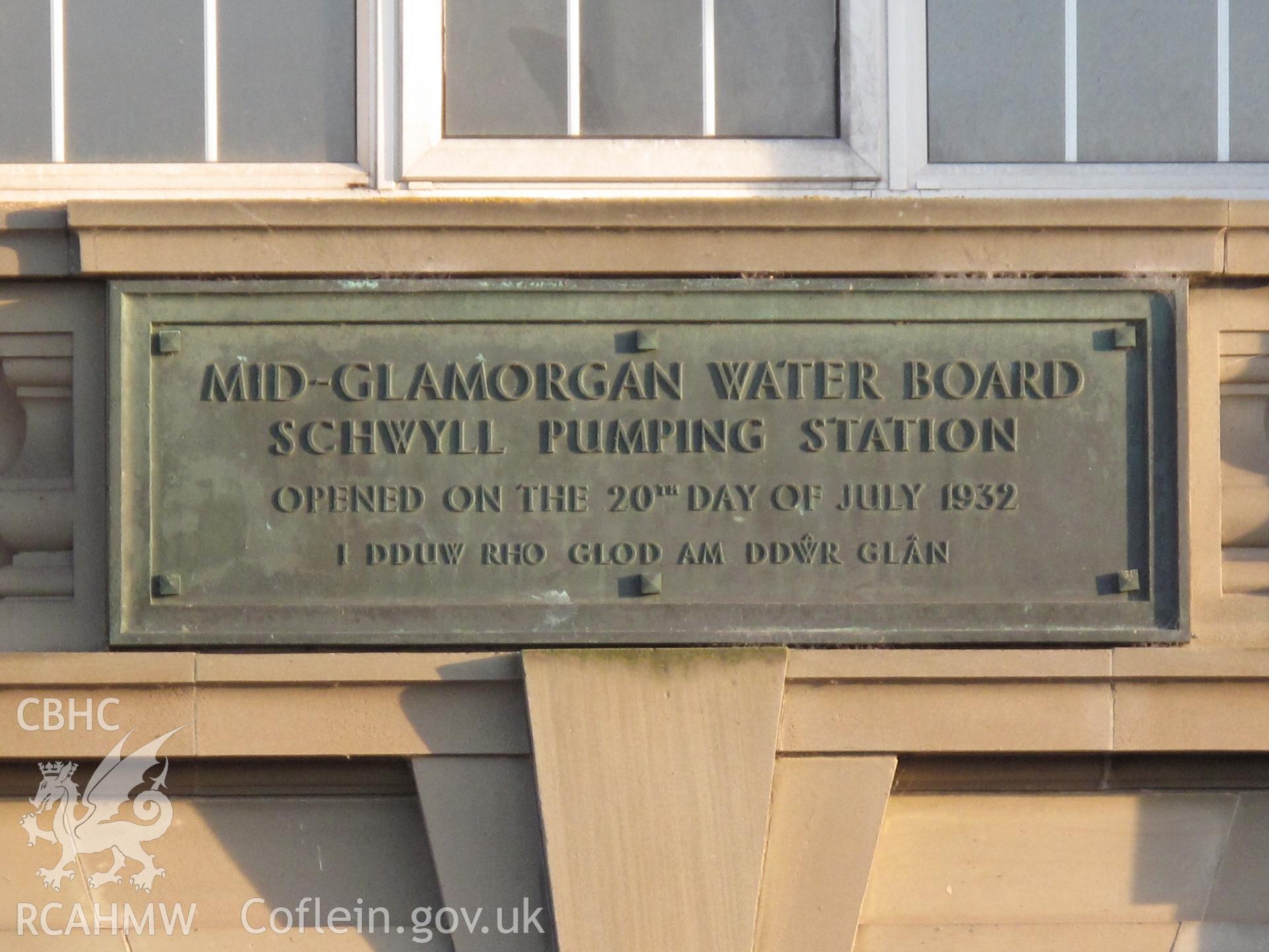Commemorative plaque, Schwyll Pumping Station.