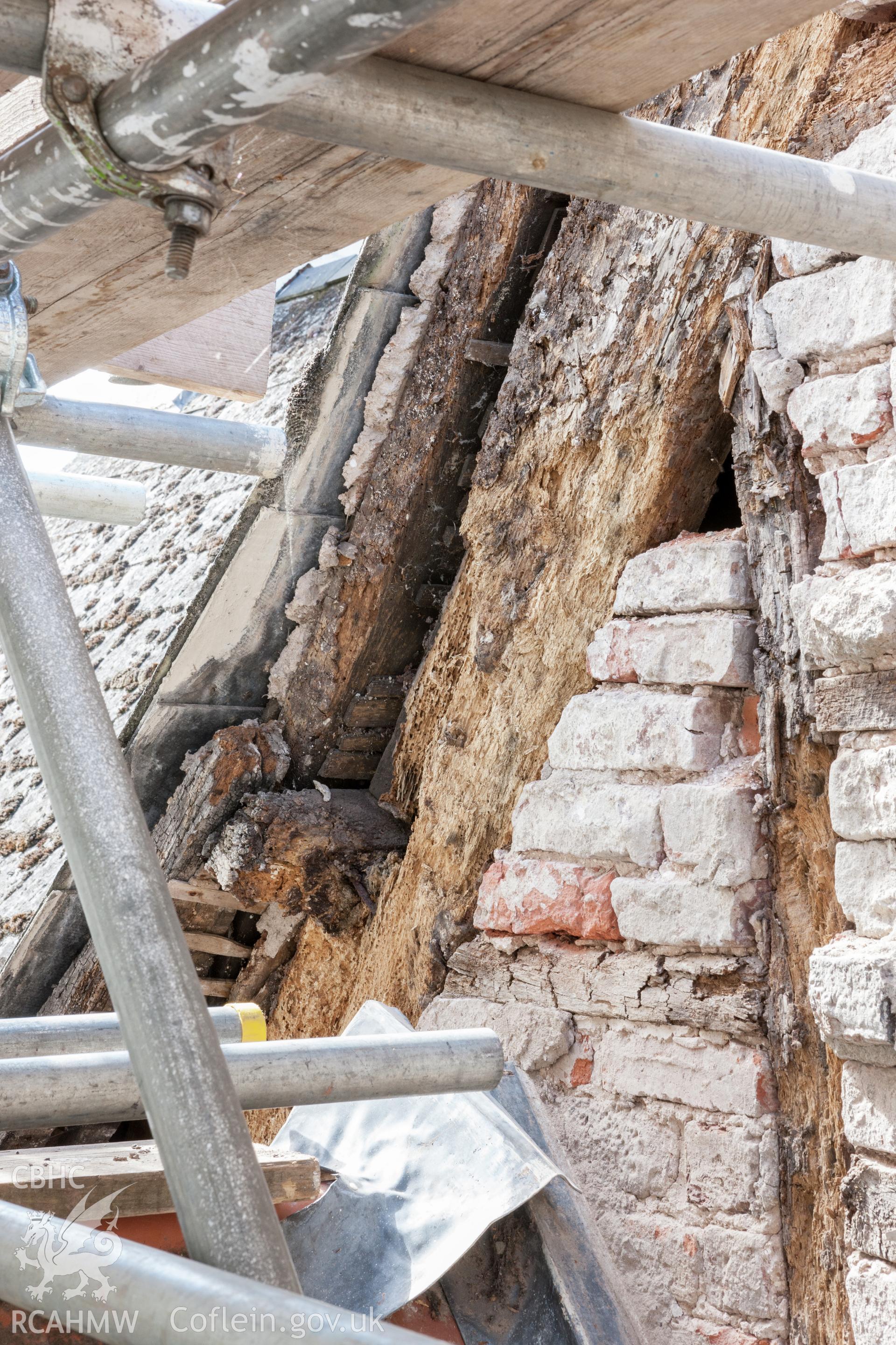 Severe decay at eaves level, viewed from the north northwest