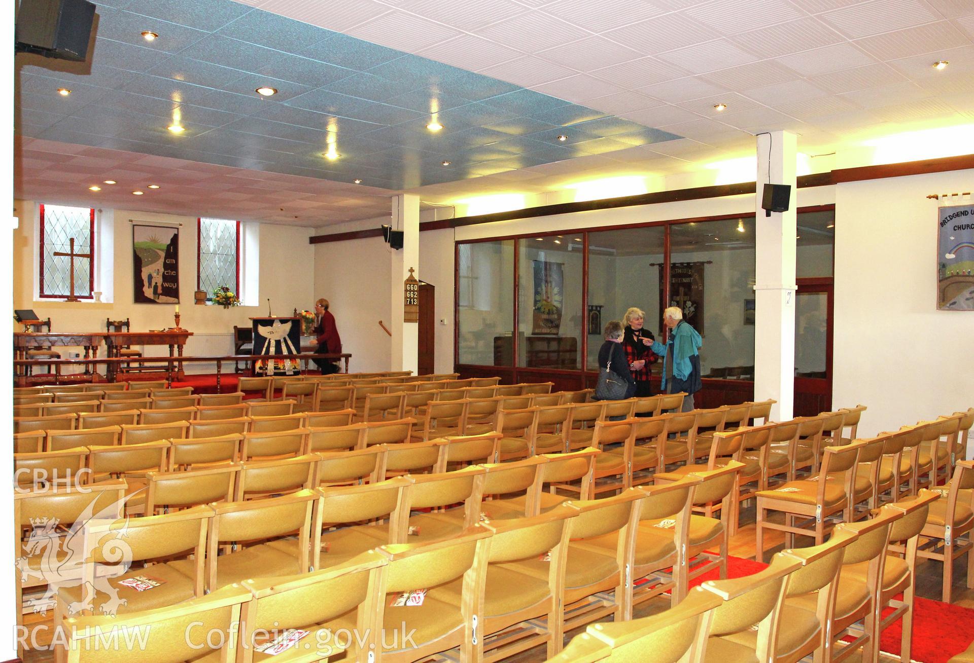 Interior of Bridgend English Wesleyan Methodist Chapel, ground floor looking north-west