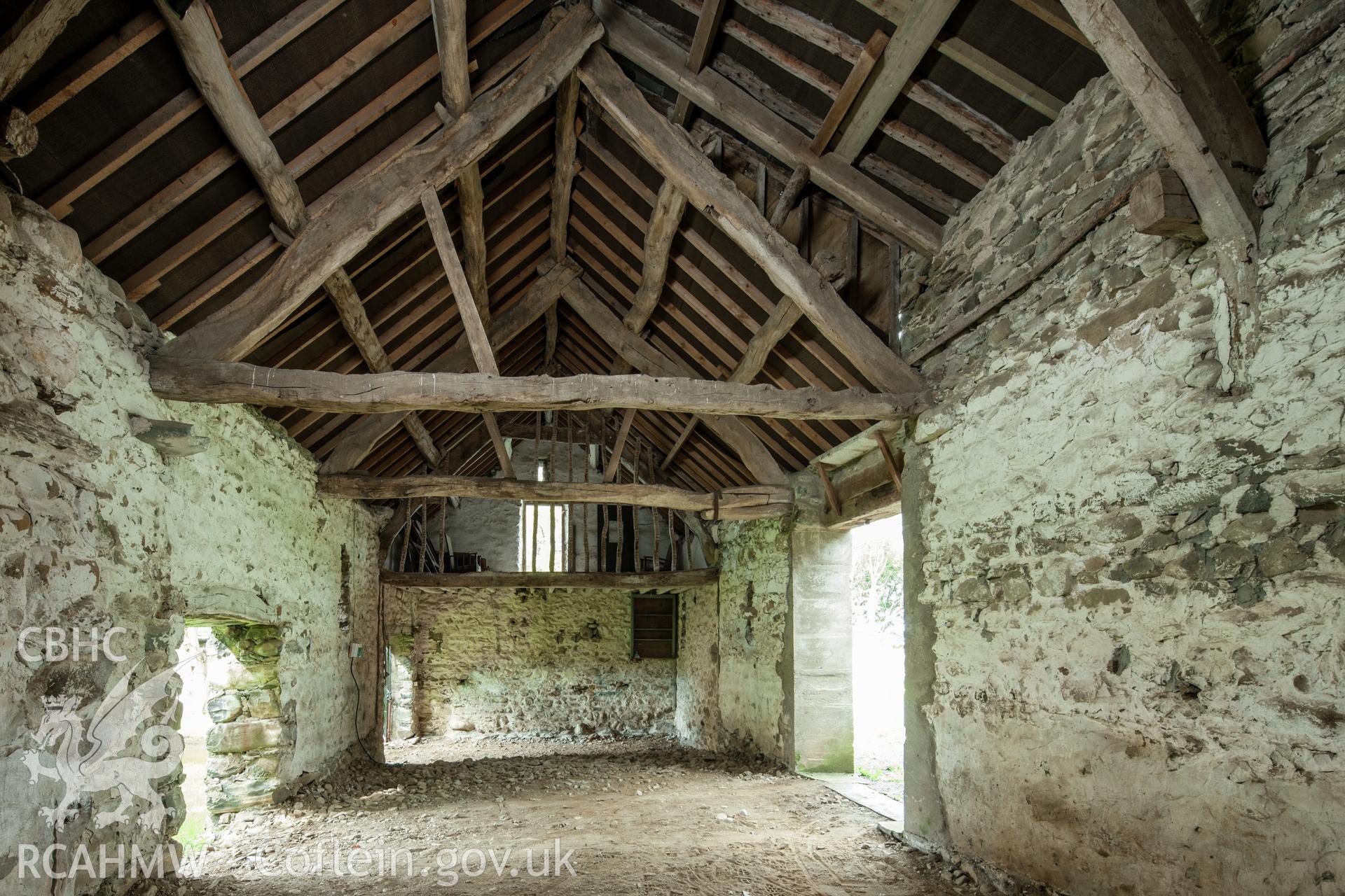 Interior of barn looking northwest