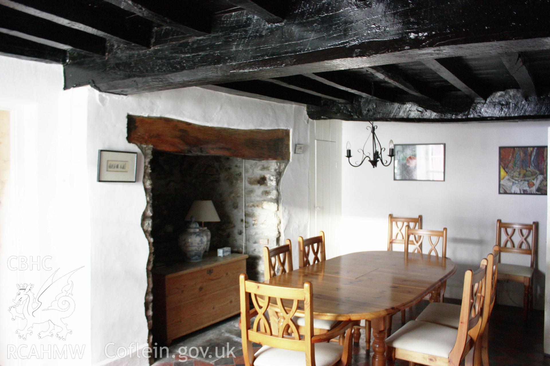 Parlour/living-room fireplace and ceiling.