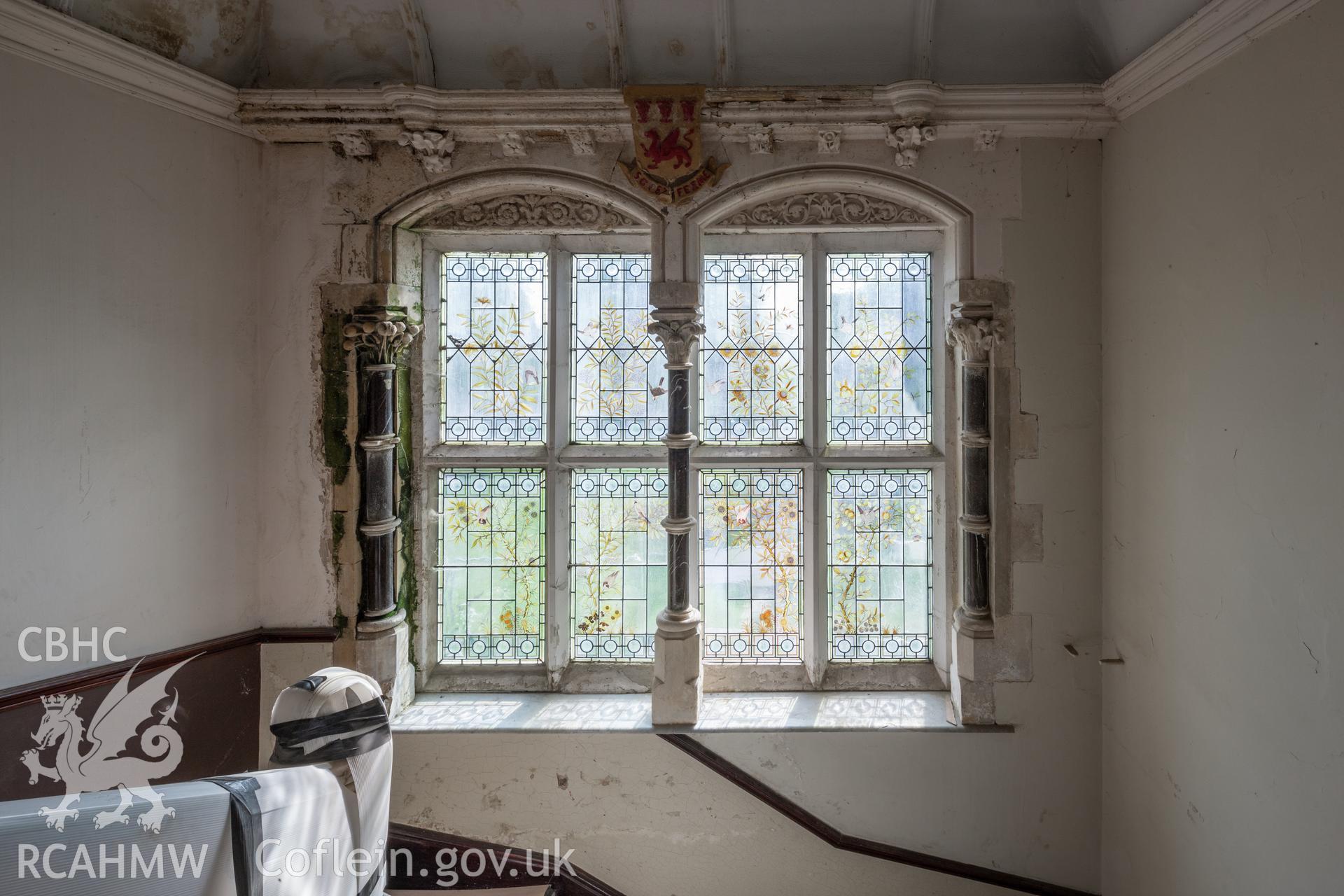 Decorative glass on stair window
