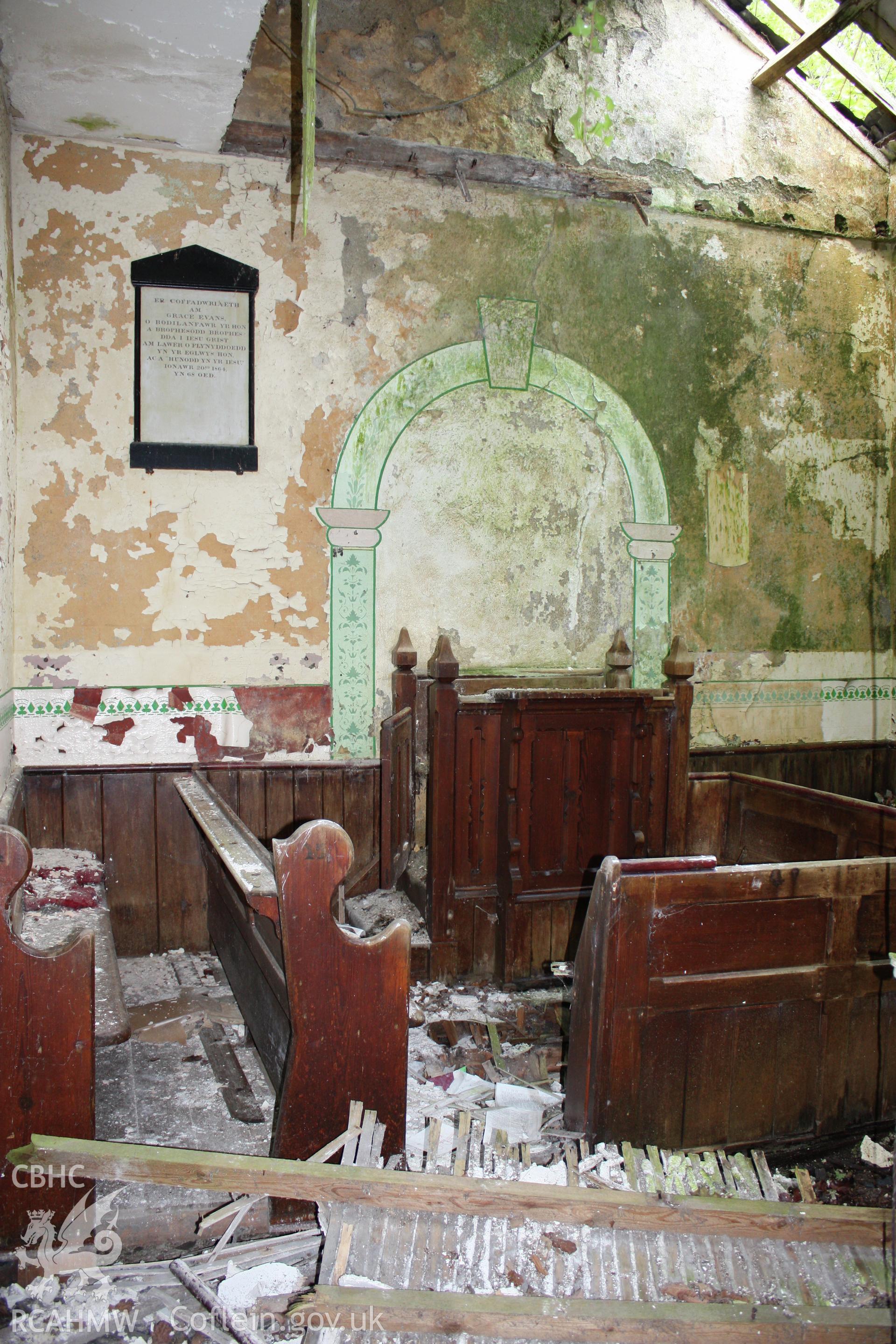 Sardis Chapel, detail of Sedd Fawr, Pulpit and Pulpit arch