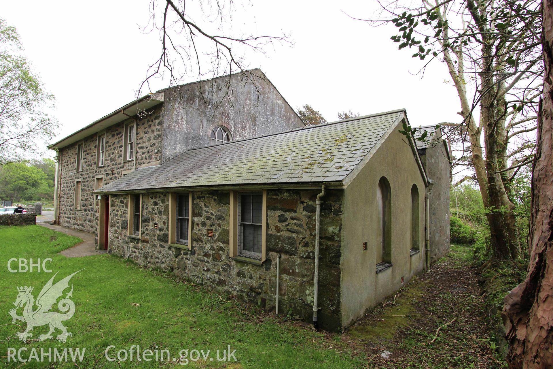 Exterior of  of Peniel chapel and vestry, Tremadog from the west