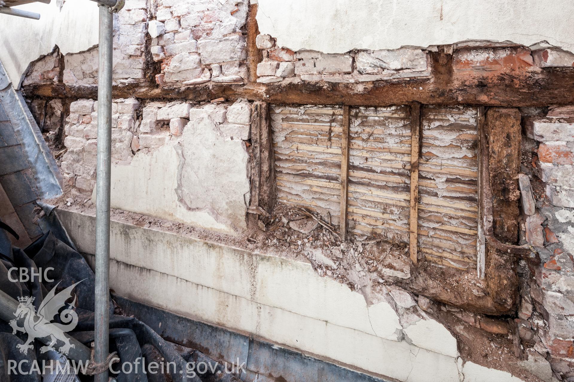 Wattle and daub infill panel at first floor level viewed from the north