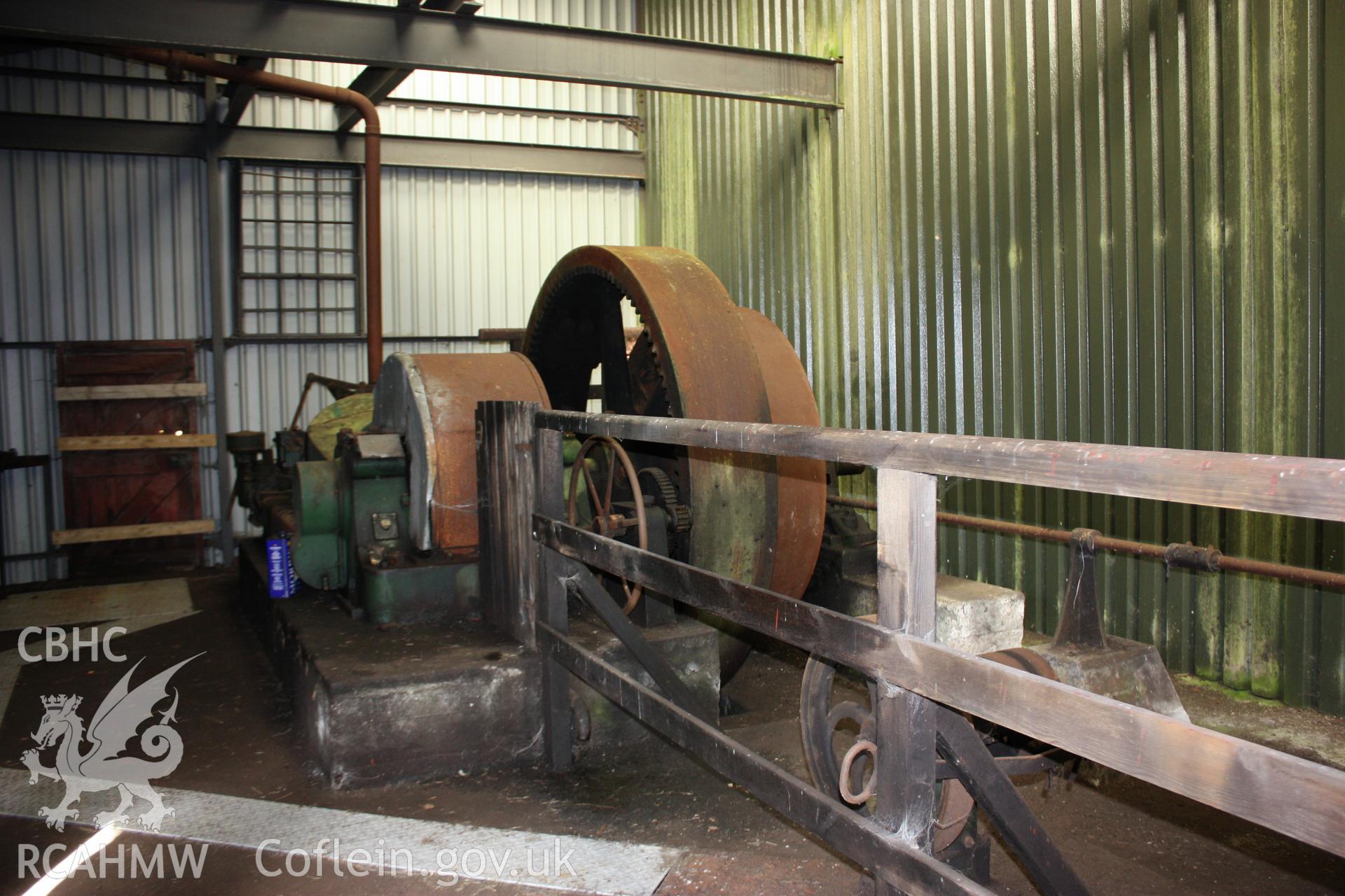 Fenn's Moss Peat Processing Works.  Motor and drive belts in the engine house.