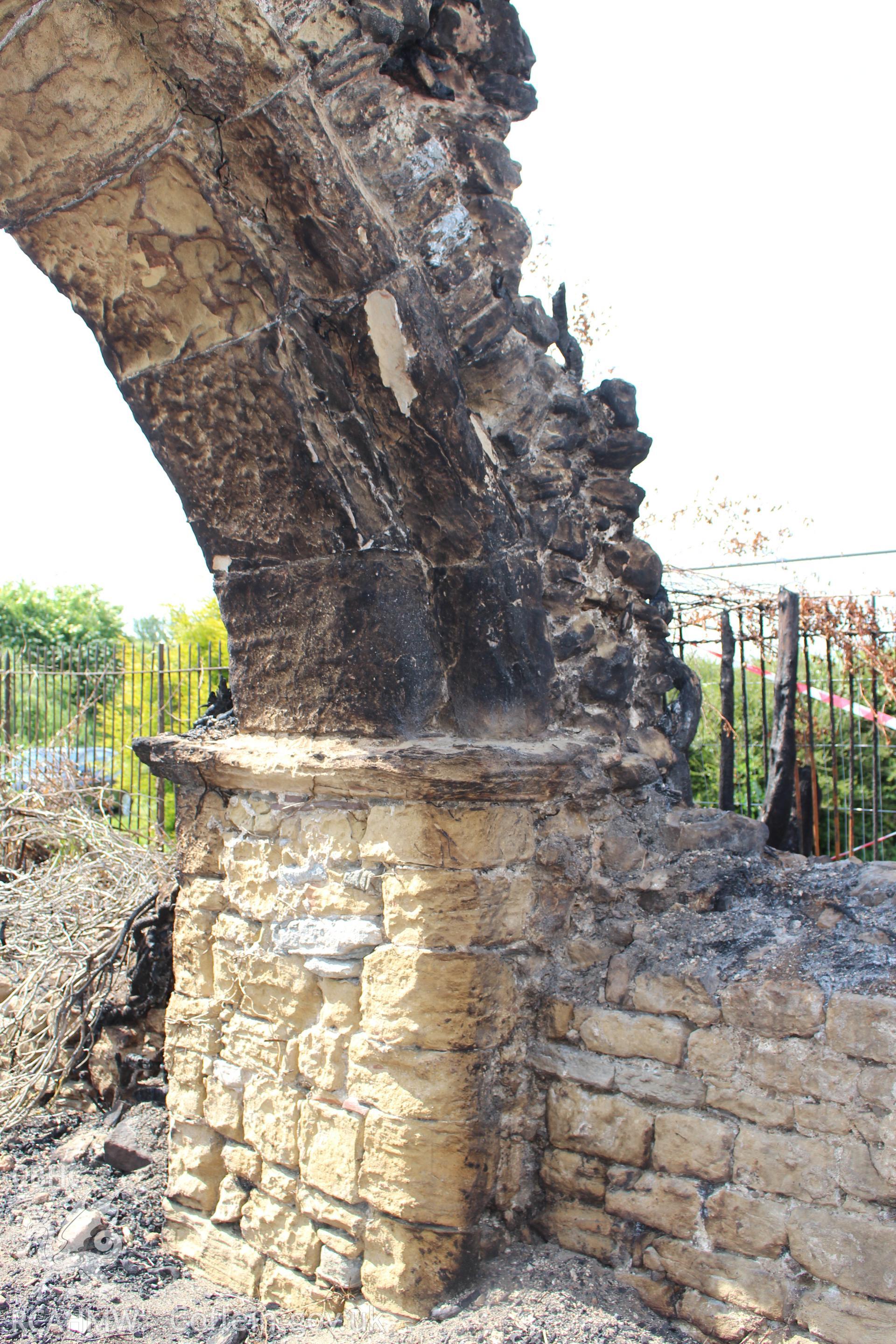 Sudbrook Chapel, June 2015. Base of chancel arch, east elevation.