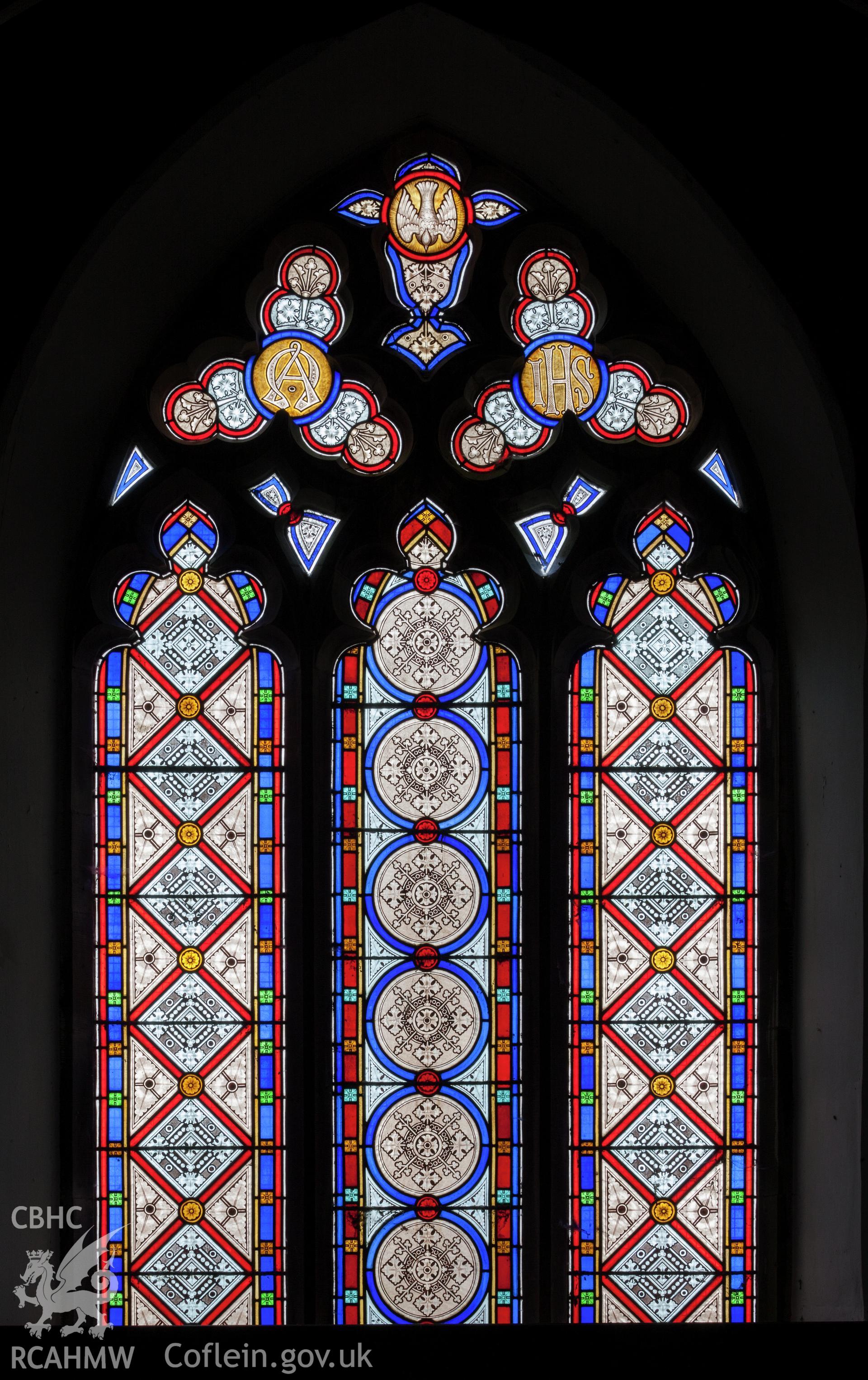 Stained glass on east facade