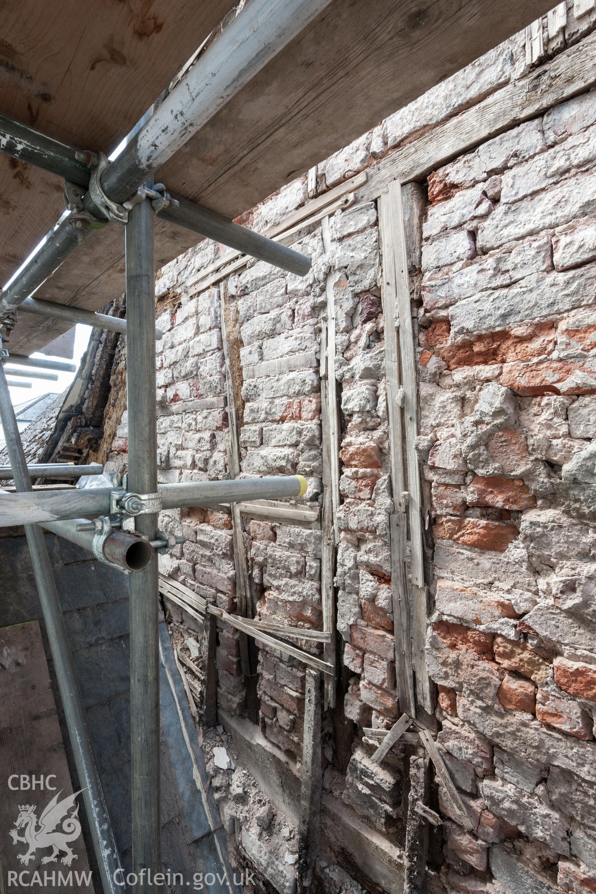 Framing of gable wall at eaves level, viewed from the north northwest