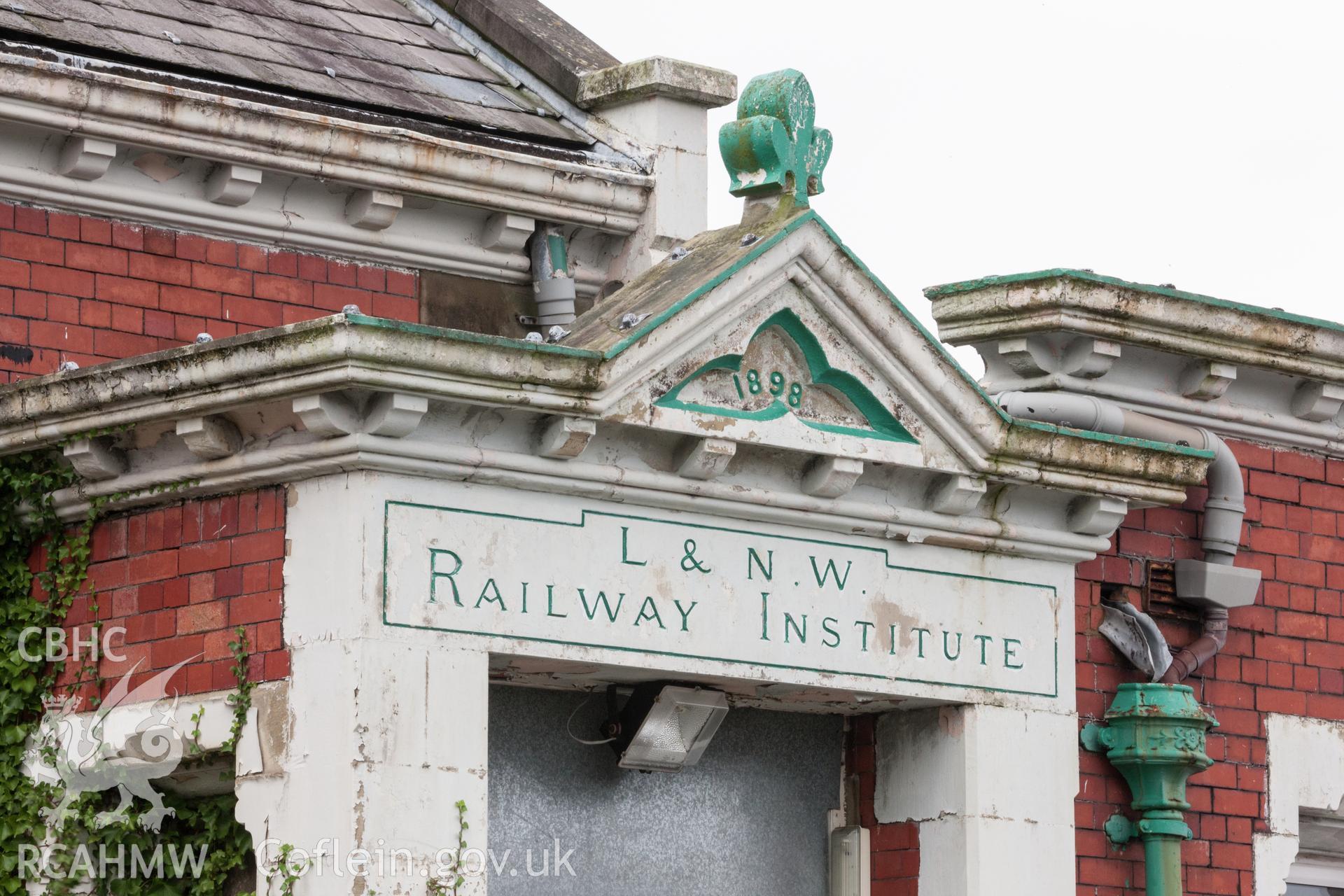Detail of entrance lettering and date