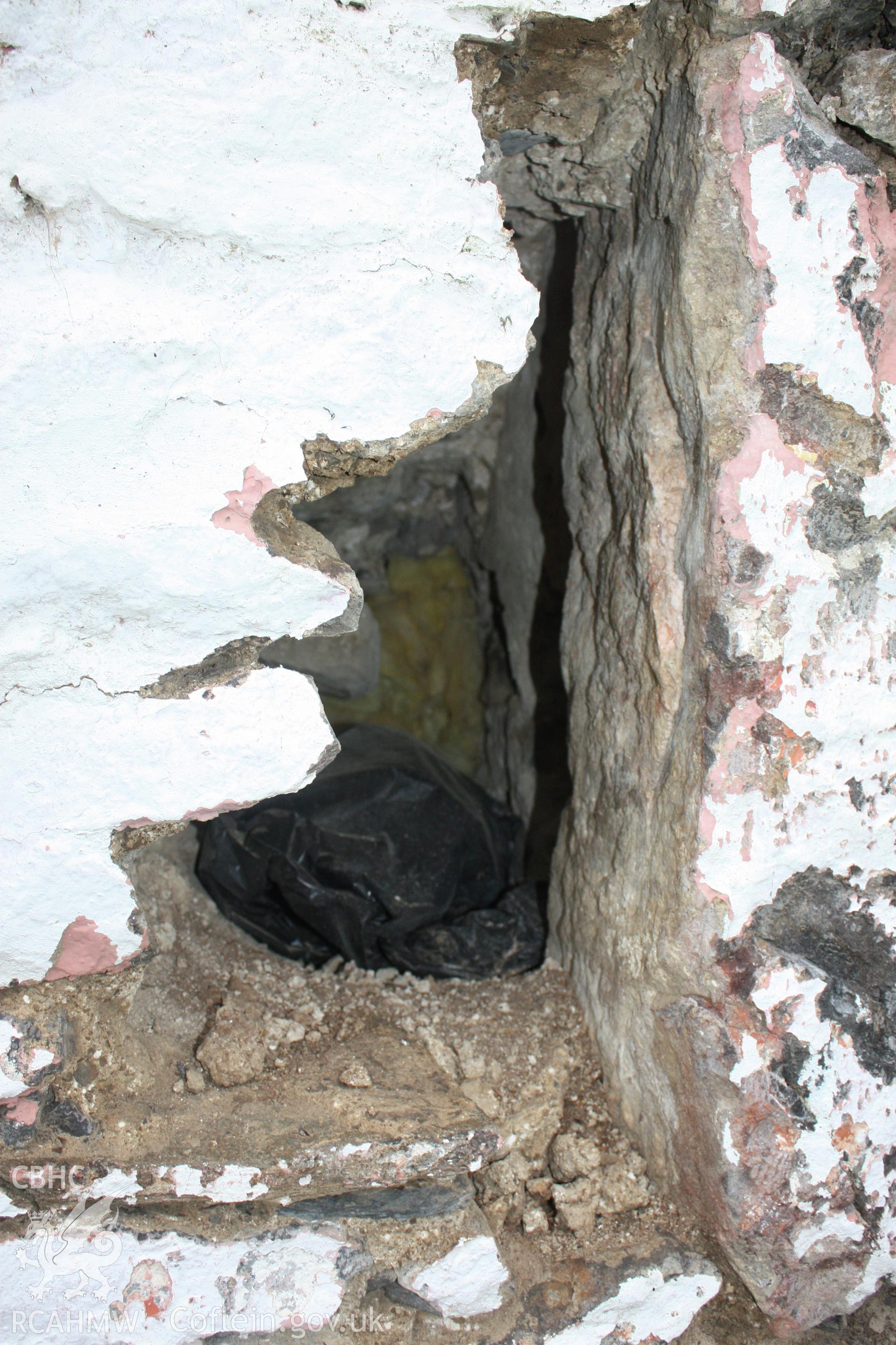 Exterior, cross-wing gardrobe in N-E gable-end, detail at base.