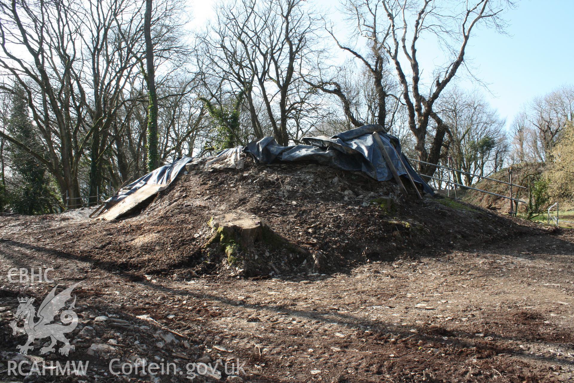 Nevern Castle, May 2010. Inner castle tower from the east during excavation.