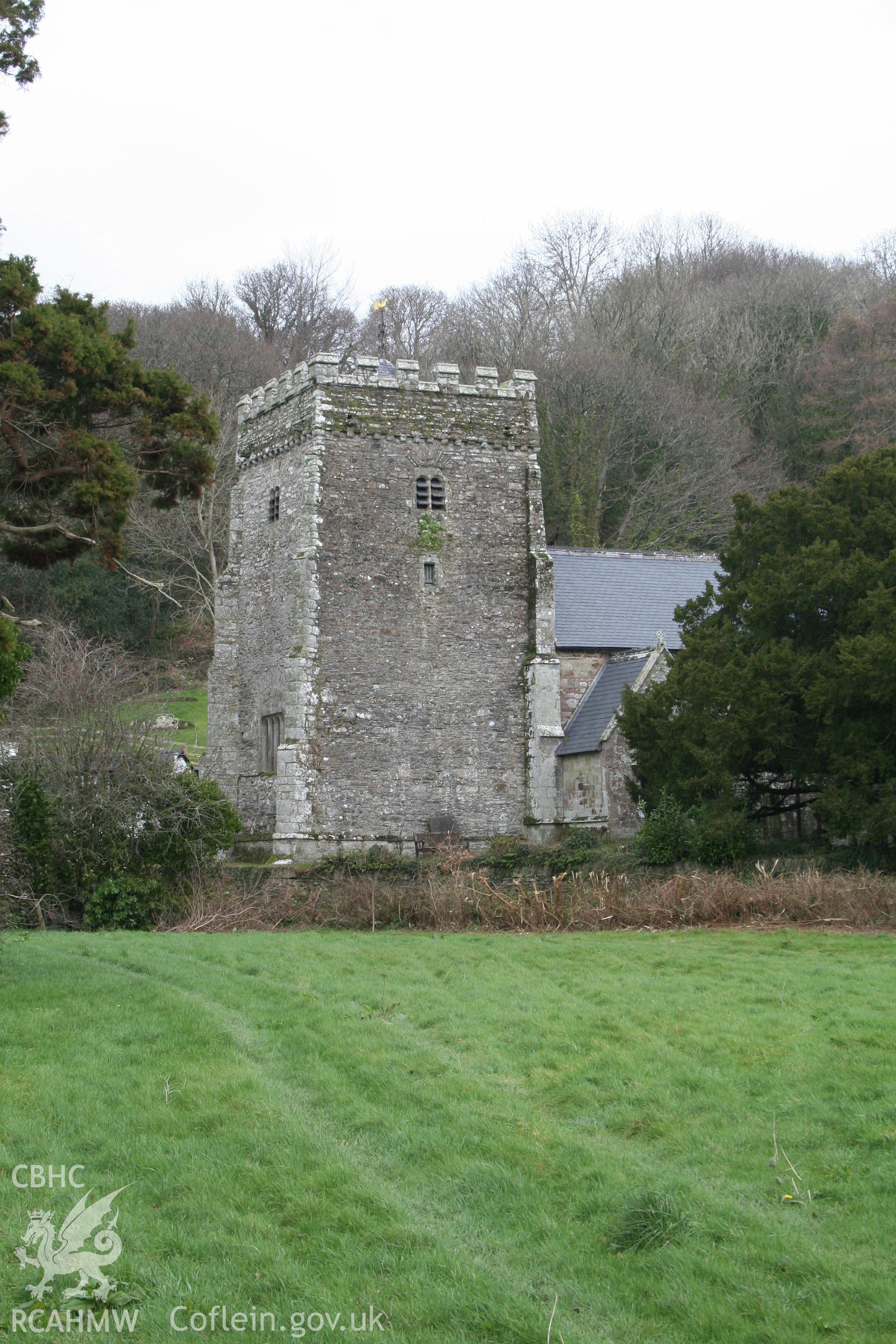 St Brynach's Church, Nevern. March 2007. Exterior view of church tower looking north.