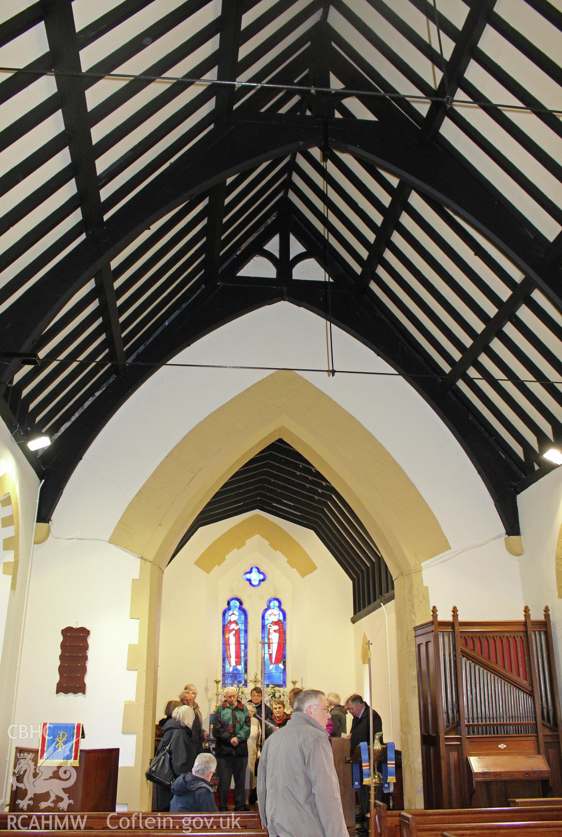 Interior looking east to chancel and nave roof