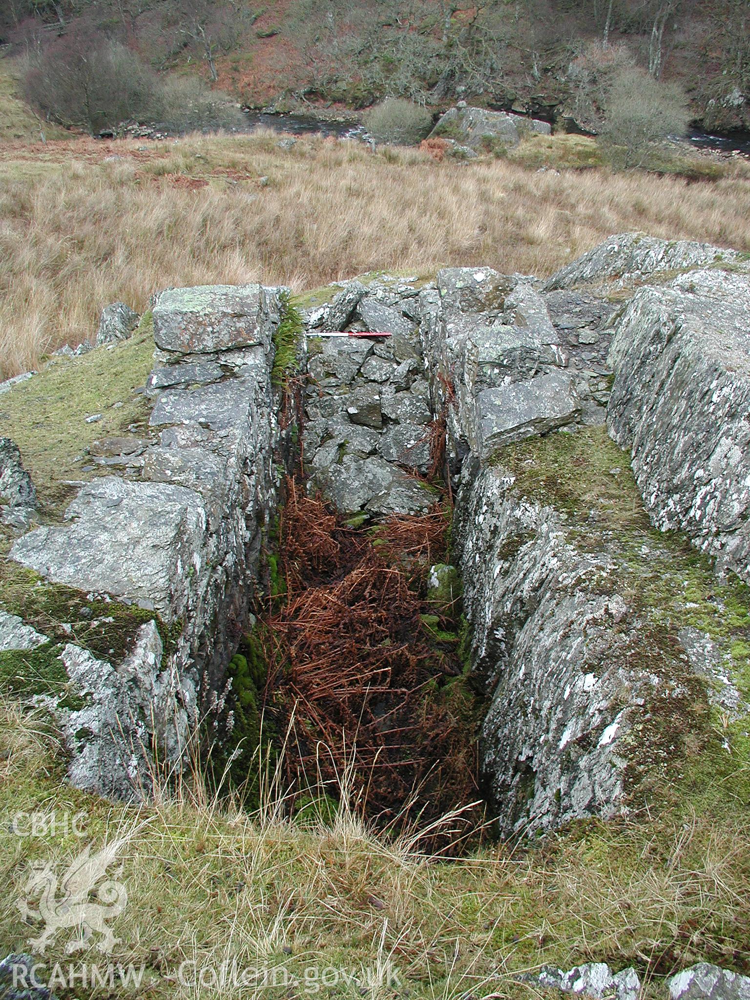 Digital photograph of Nant Y Car Wheel Pit II taken on 08/12/2003 by Cambrian Archaeological Projects during the Elan Valley 2003-4 Upland Survey
