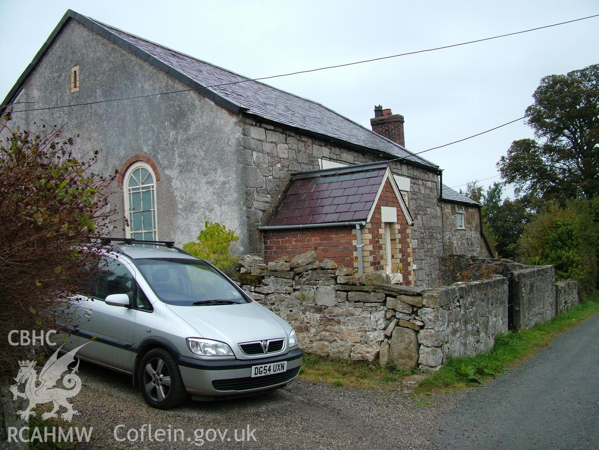 Digital colour photograph showing Llynypandy chapel and chapel house - exterior view