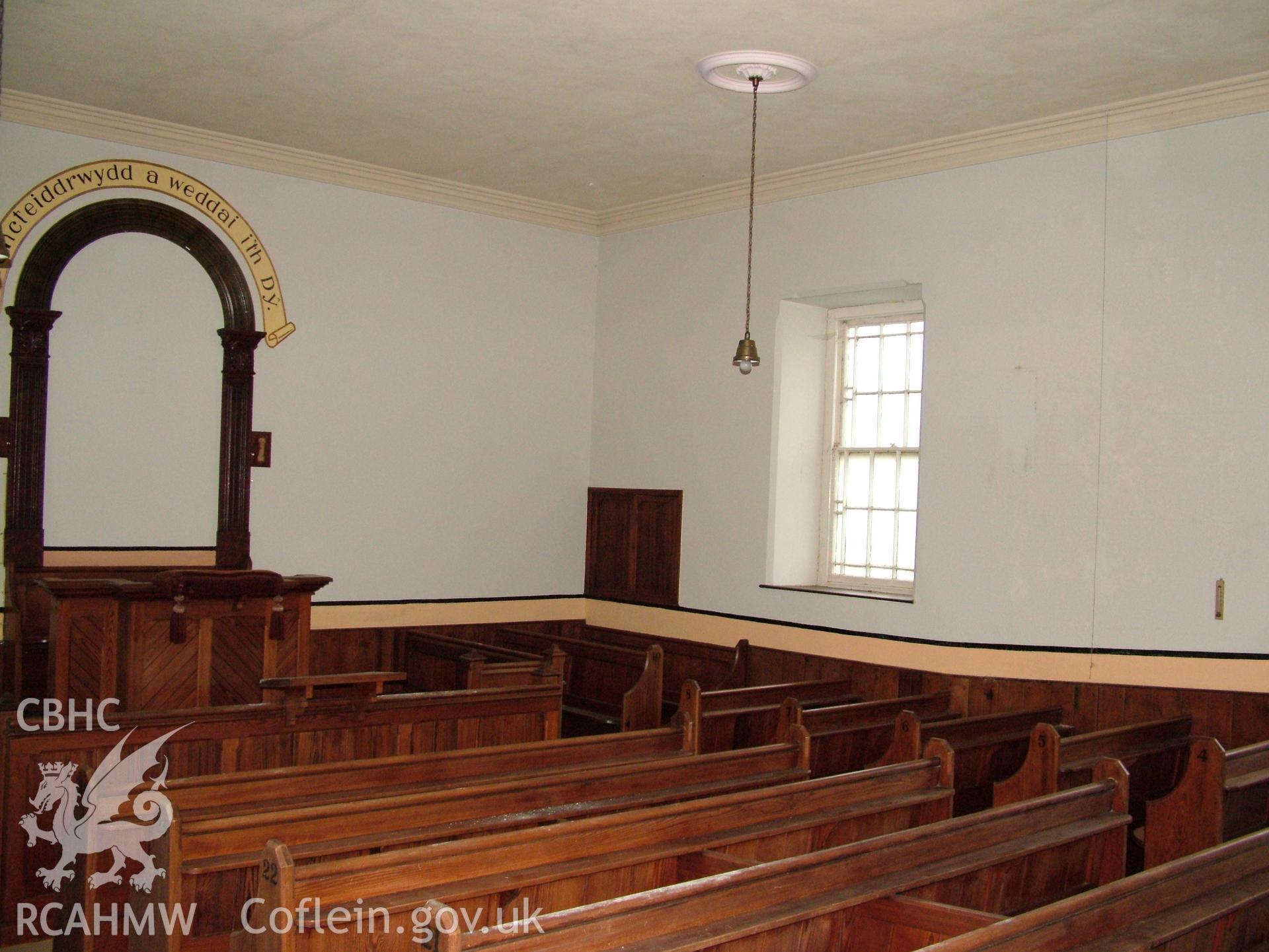 Digital colour photograph showing Llwynypandy chapel - general interior view