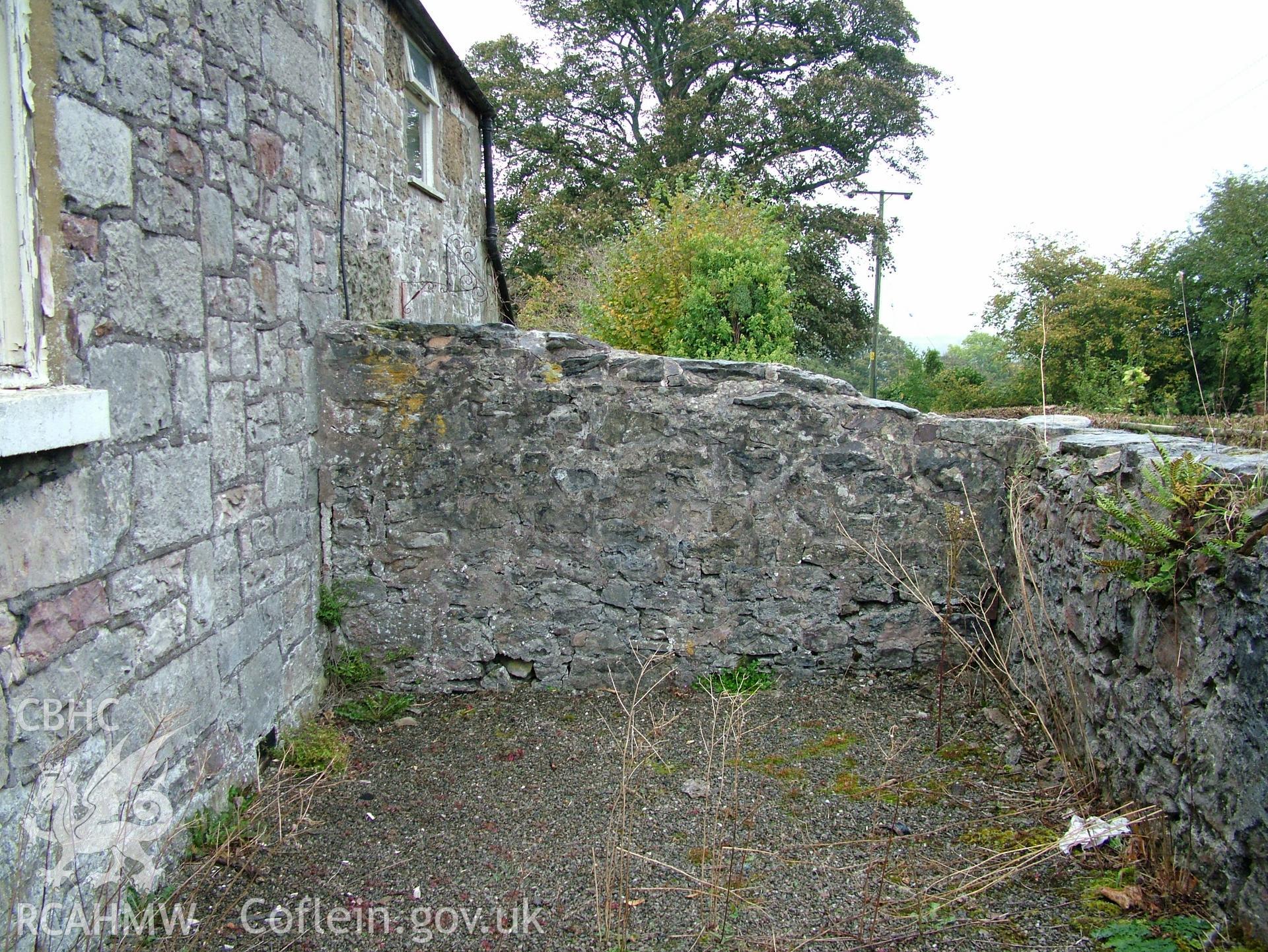 Digital colour photograph showing Llwynypandy chapel - exterior view showing chapel wall