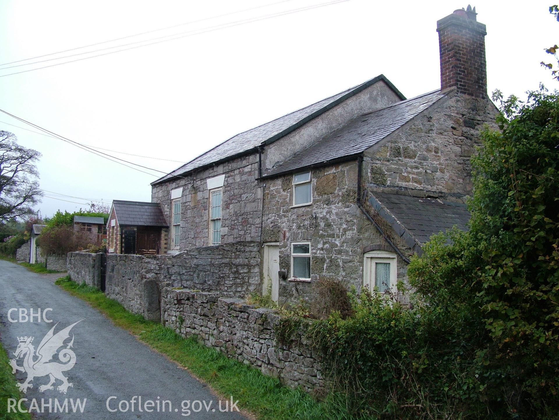 Digital colour photograph showing Llynypandy chapel and chapel house - exterior view