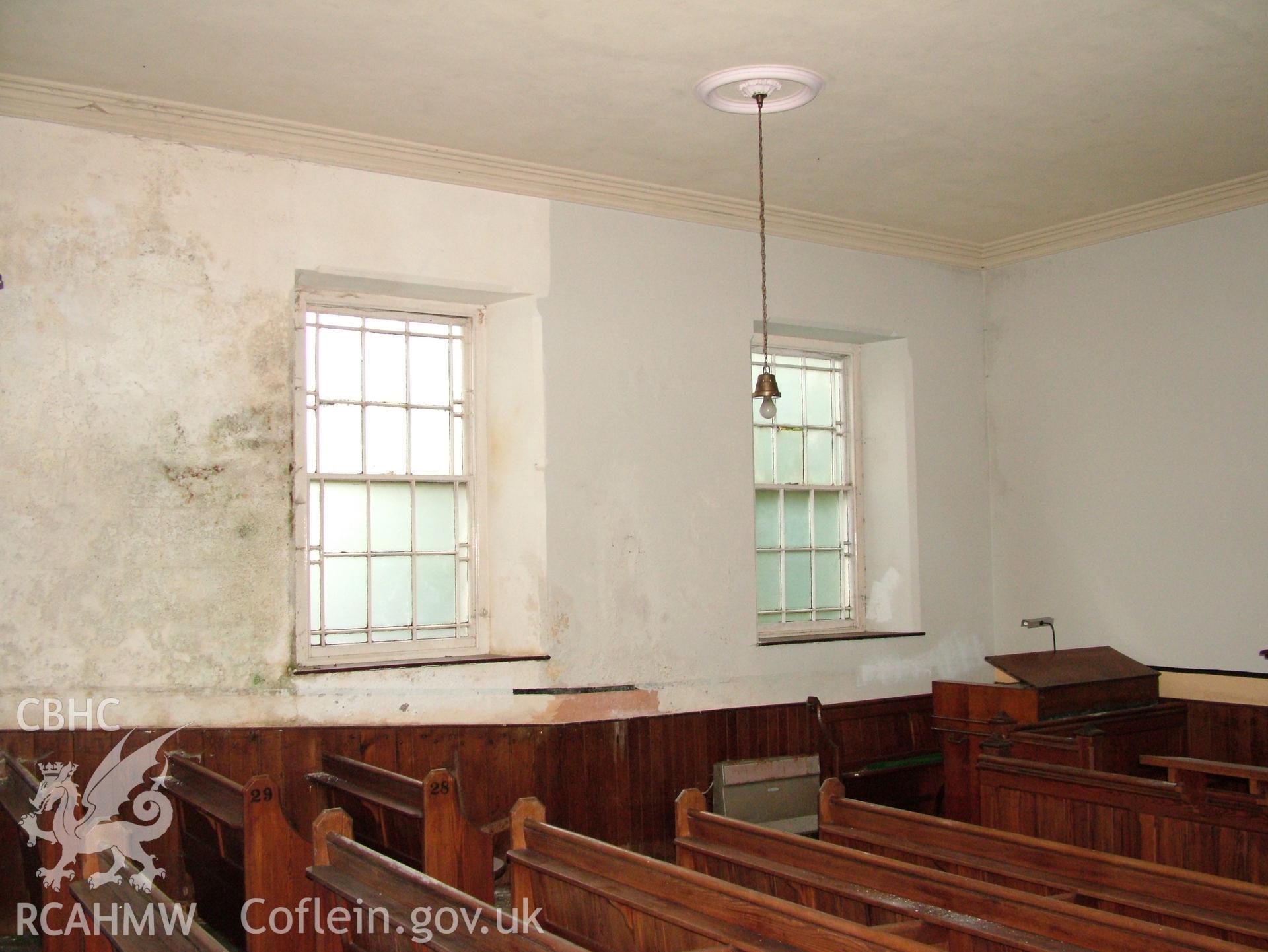 Digital colour photograph showing Llwynypandy chapel - general interior view