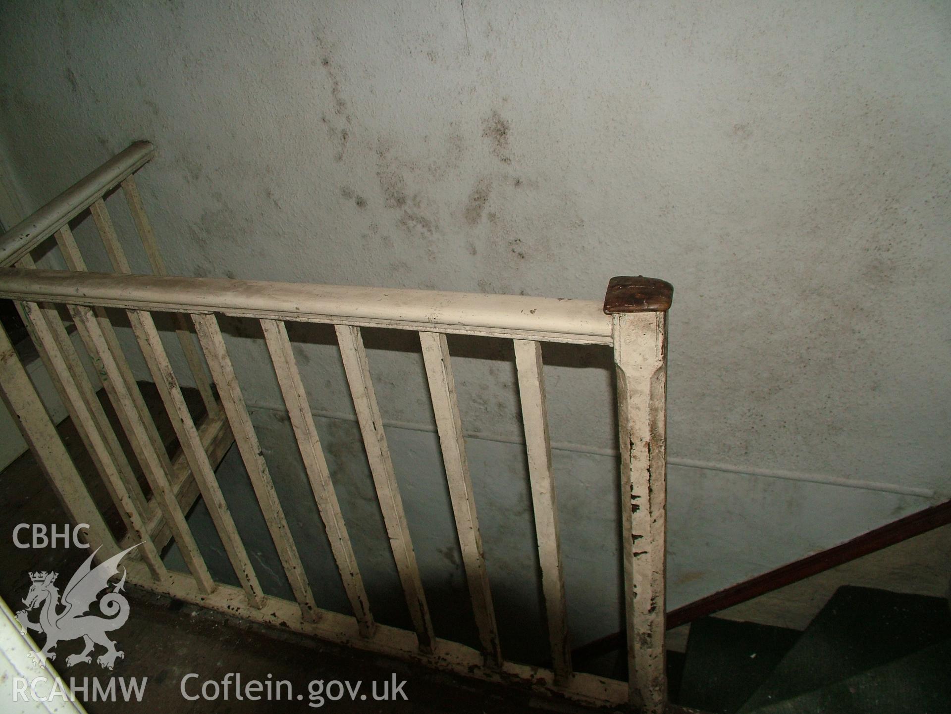 Digital colour photograph showing Llwynypandy chapel house - interior, view of landing